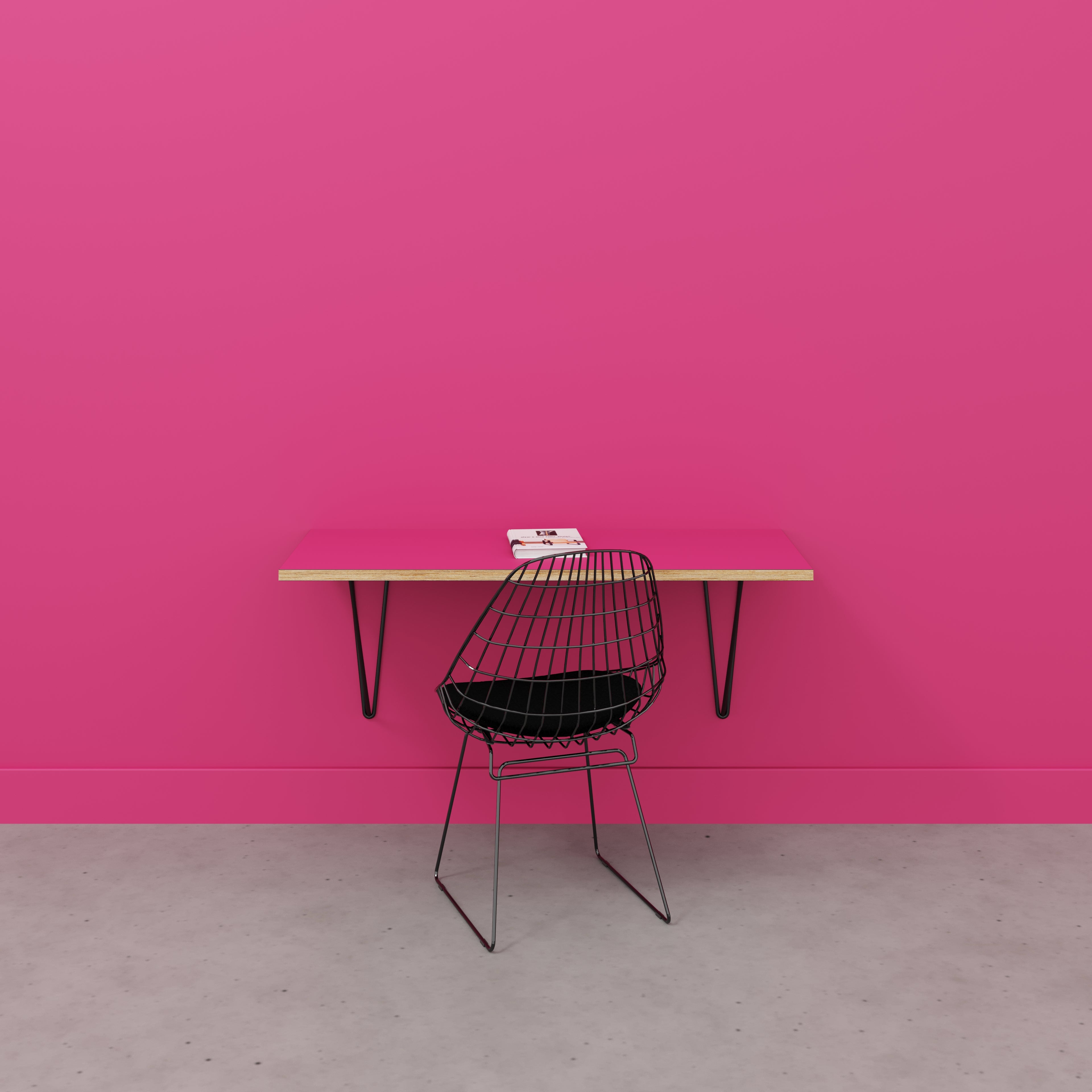 Plywood Wall Desk with Black Prism Brackets - Formica Juicy Pink - 1200(w) x 600(d)