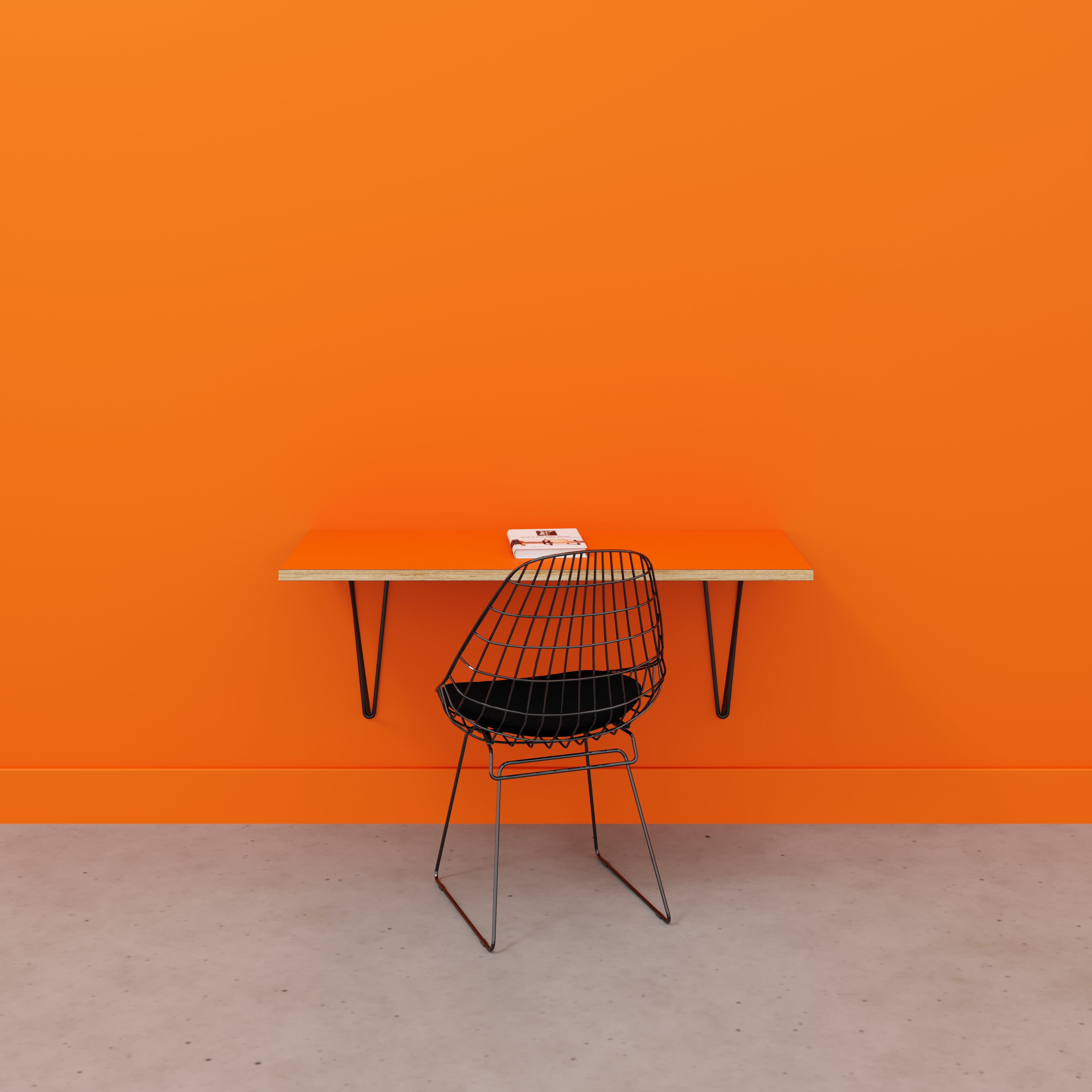 Plywood Wall Desk with Black Prism Brackets - Formica Levante Orange - 1200(w) x 600(d)