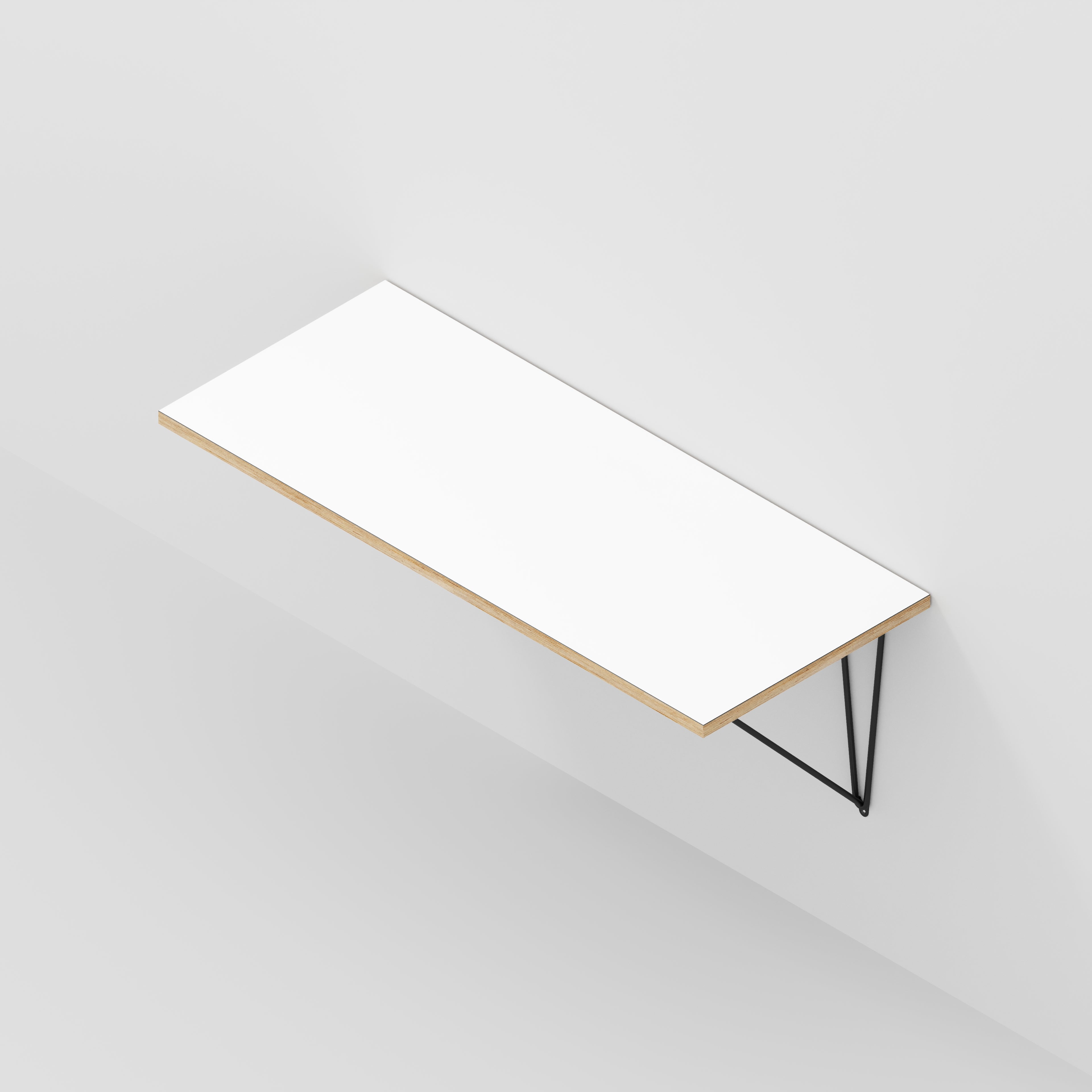 Plywood Wall Desk with Black Prism Brackets - Formica White - 1200(w) x 600(d)
