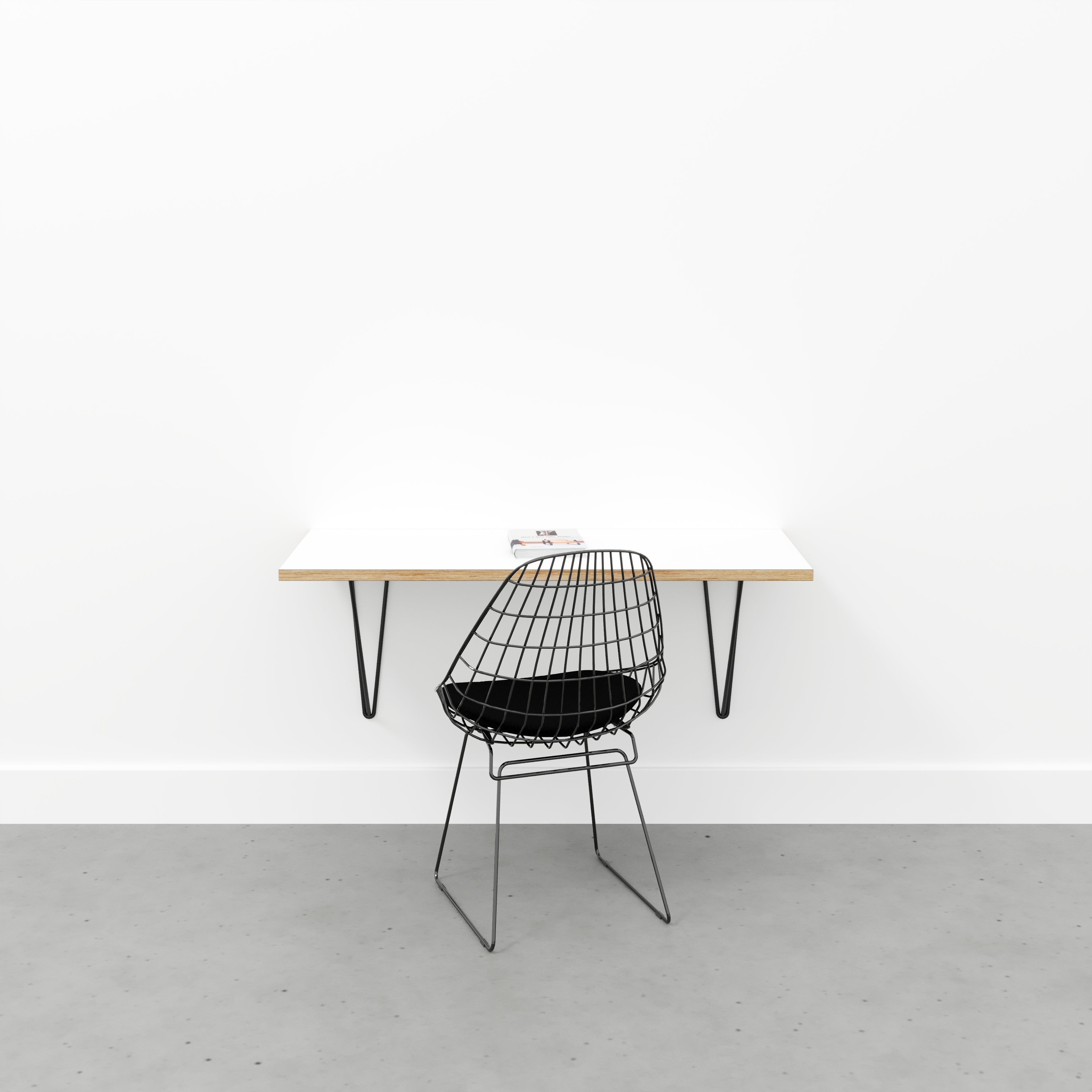 Plywood Wall Desk with Black Prism Brackets - Formica White - 1200(w) x 600(d)