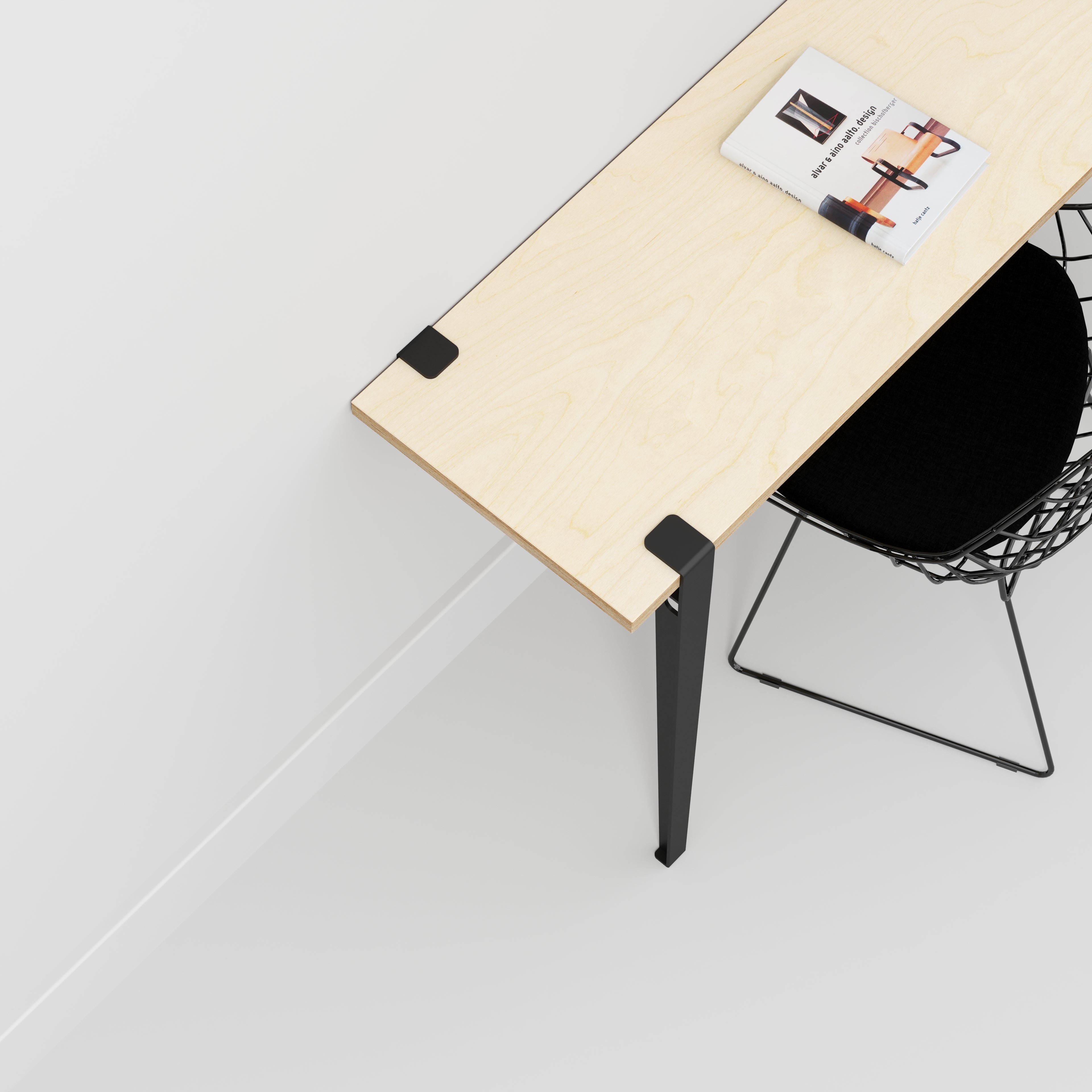 Plywood Wall Desk with Black Tiptoe Legs and Tiptoe Wall Brackets - Plywood Birch - 1200(w) x 400(d) x 750(h)