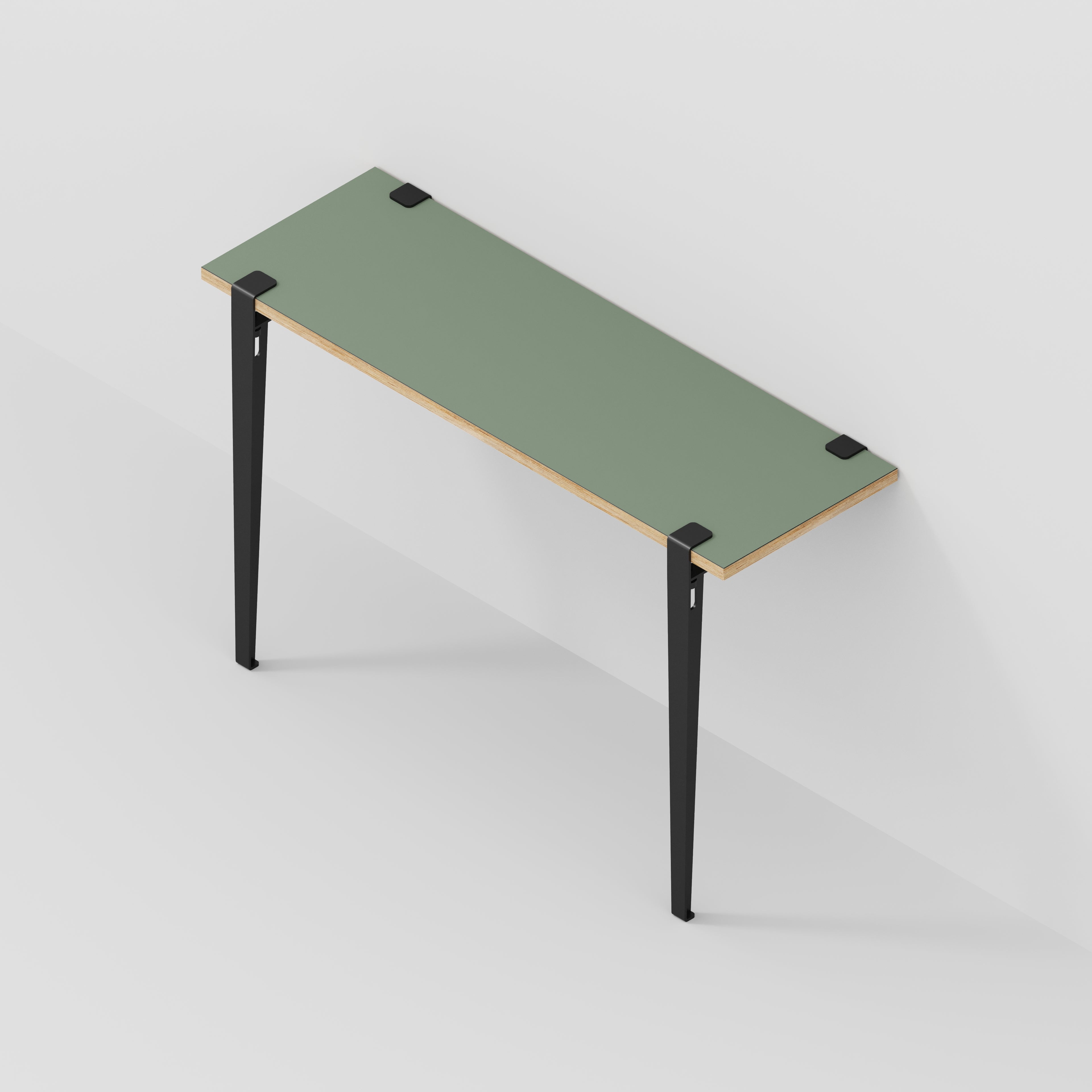 Plywood Wall Desk with Black Tiptoe Legs and Tiptoe Wall Brackets - Formica Green Slate - 1200(w) x 400(d) x 750(h)