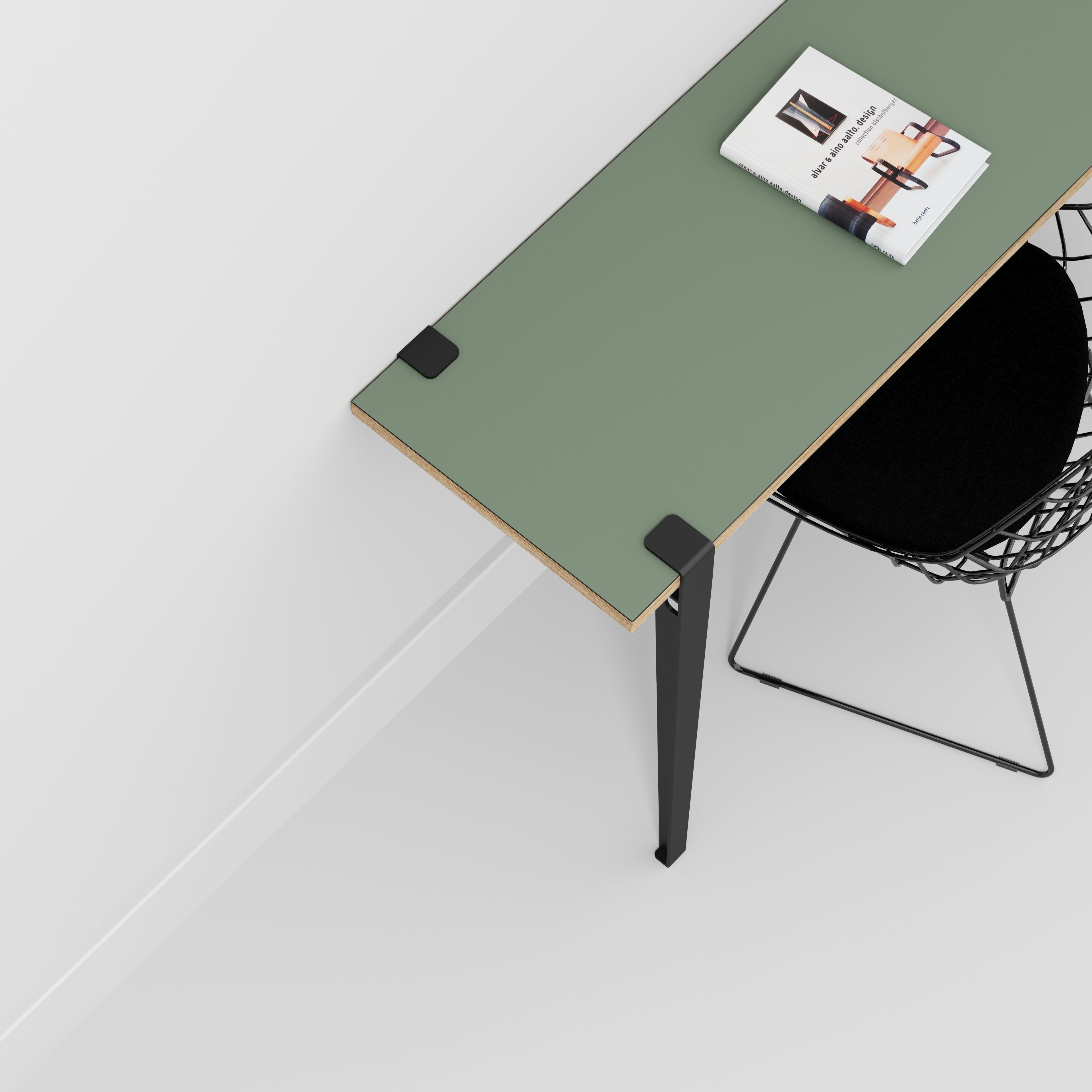 Plywood Wall Desk with Black Tiptoe Legs and Tiptoe Wall Brackets - Formica Green Slate - 1200(w) x 400(d) x 750(h)