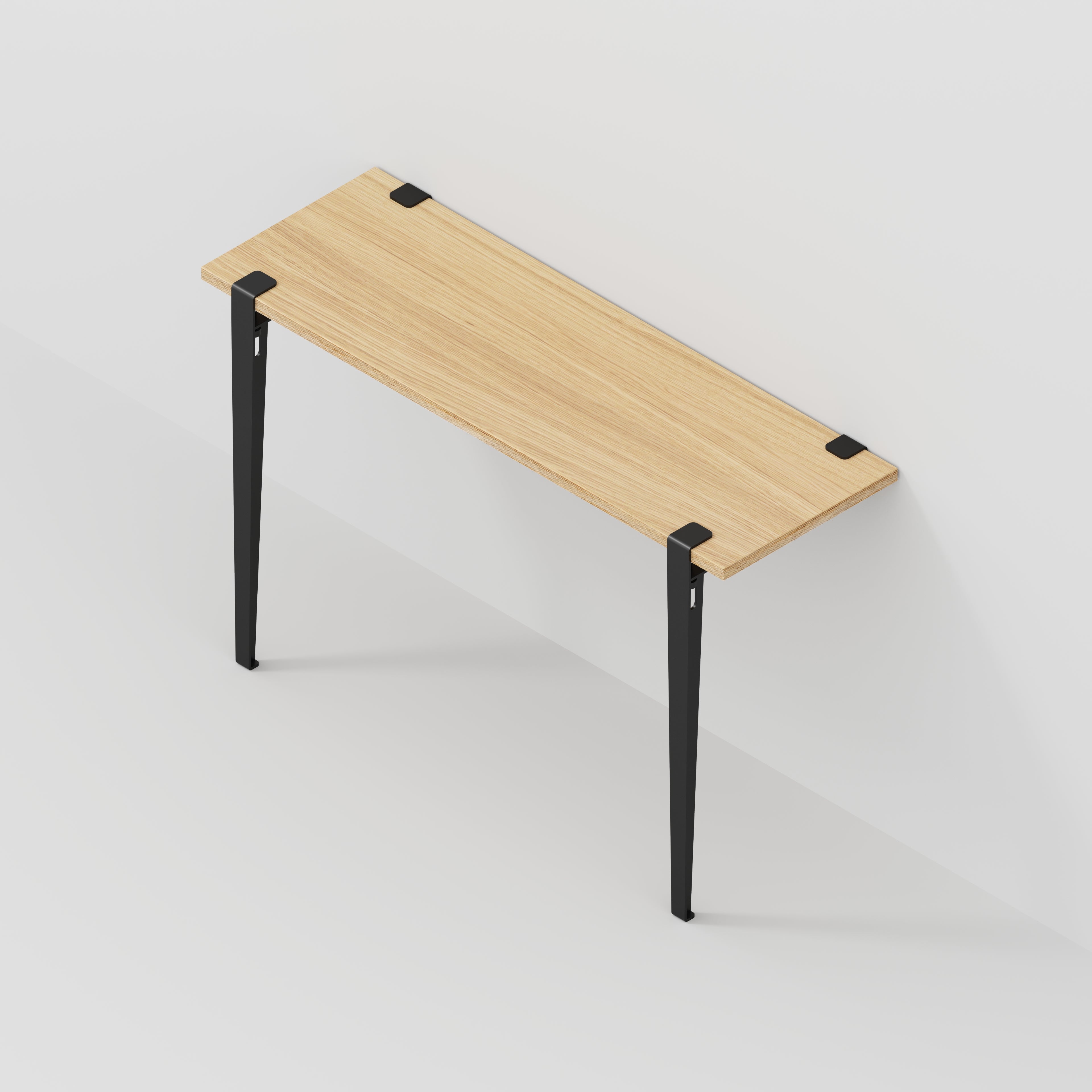 Plywood Wall Desk with Black Tiptoe Legs and Tiptoe Wall Brackets - Plywood Oak - 1200(w) x 400(d) x 750(h)
