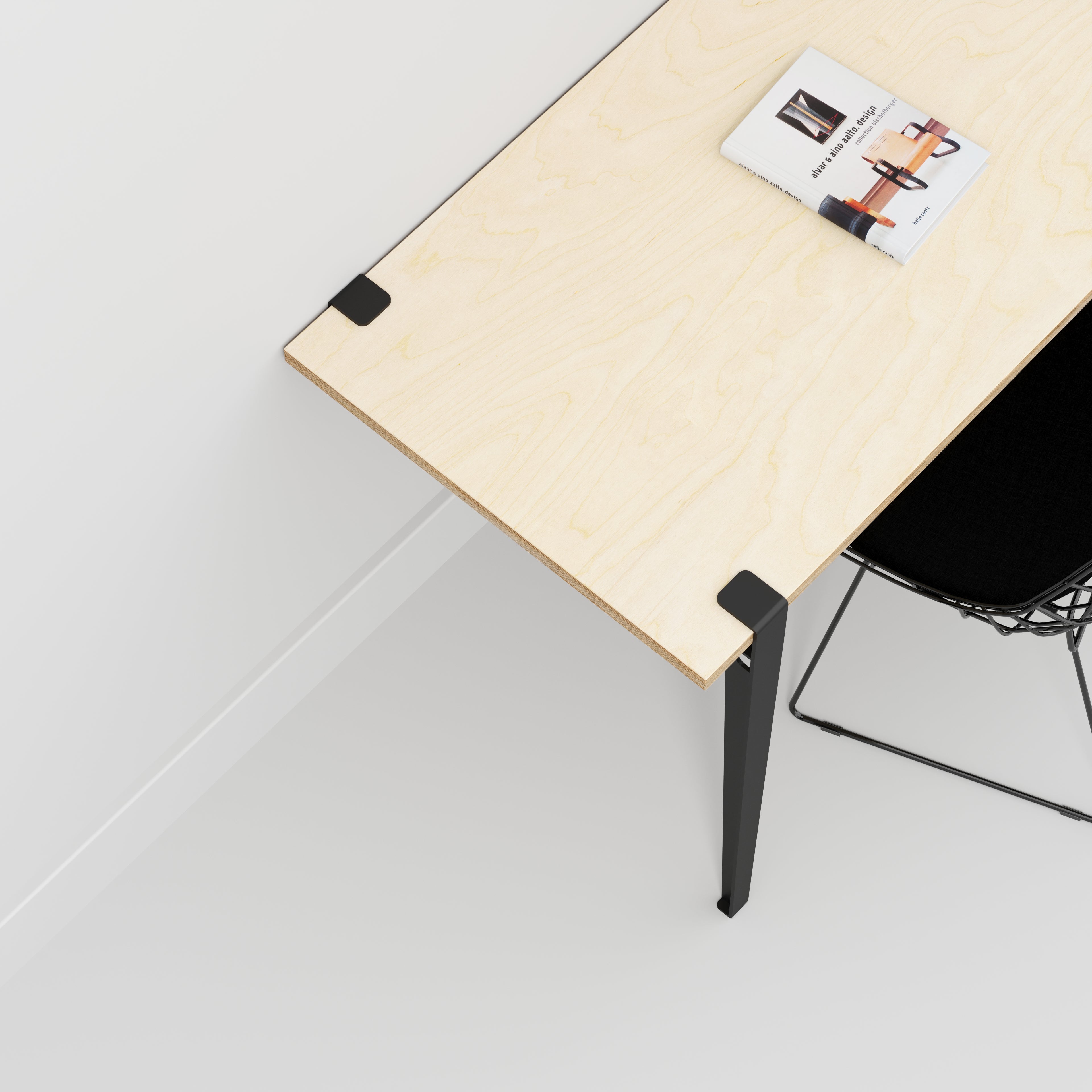 Plywood Wall Desk with Black Tiptoe Legs and Tiptoe Wall Brackets - Plywood Birch - 1200(w) x 600(d) x 750(h)