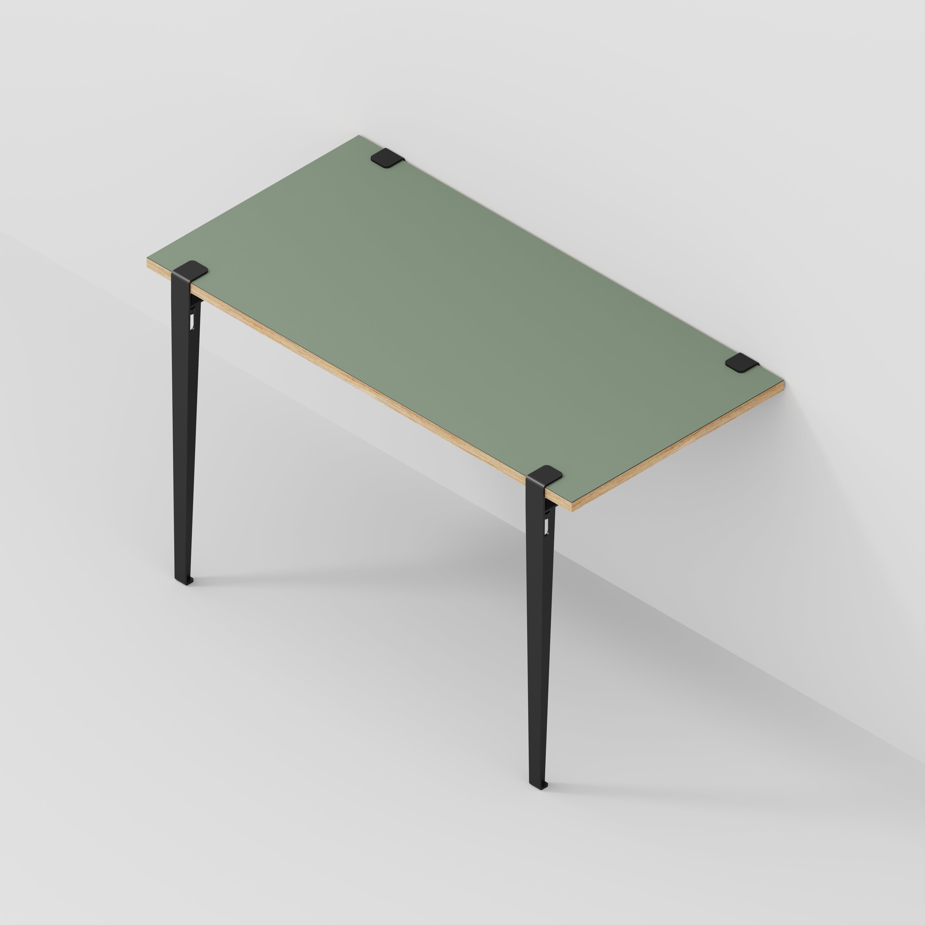 Plywood Wall Desk with Black Tiptoe Legs and Tiptoe Wall Brackets - Formica Green Slate - 1200(w) x 600(d) x 750(h)