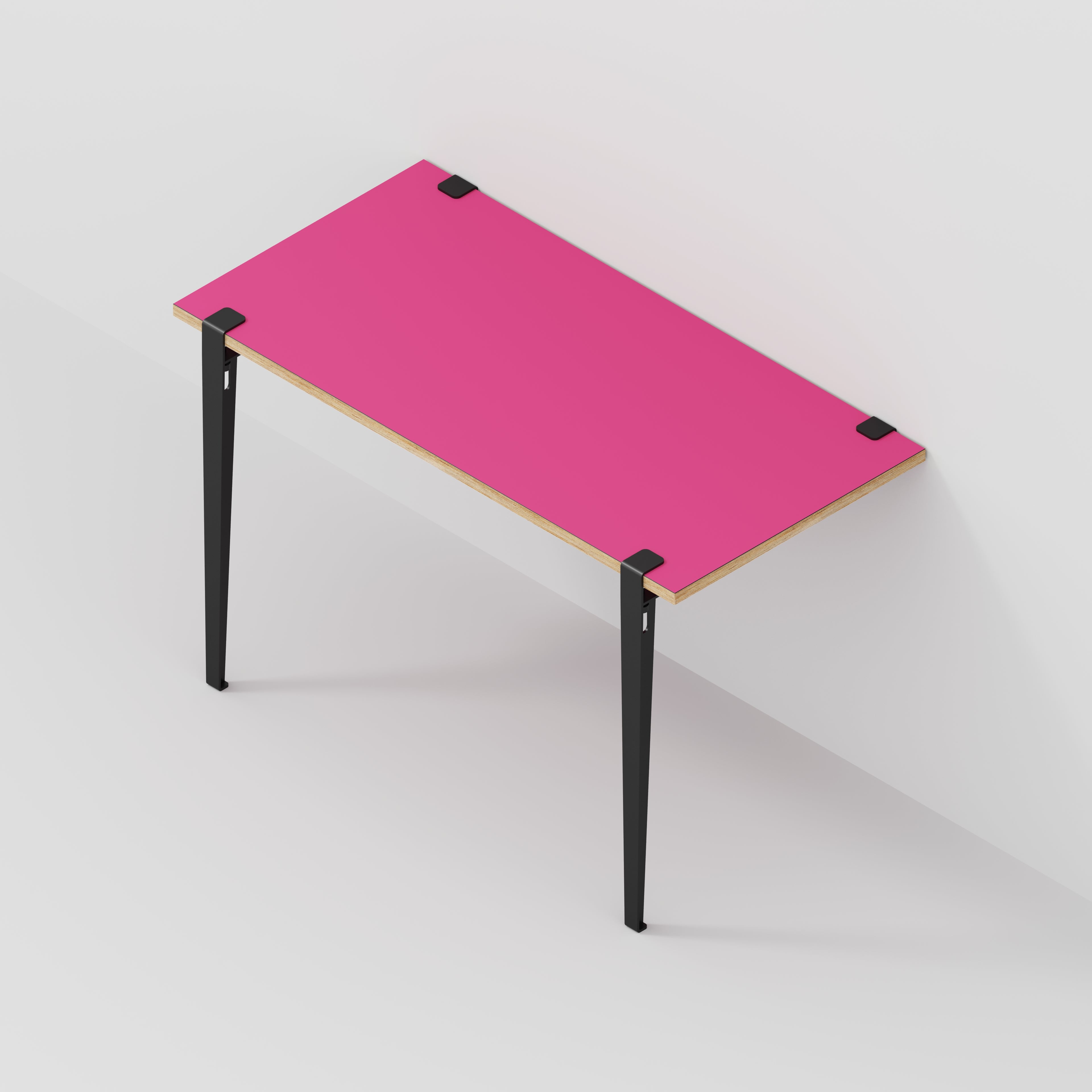 Plywood Wall Desk with Black Tiptoe Legs and Tiptoe Wall Brackets - Formica Juicy Pink - 1200(w) x 600(d) x 750(h)