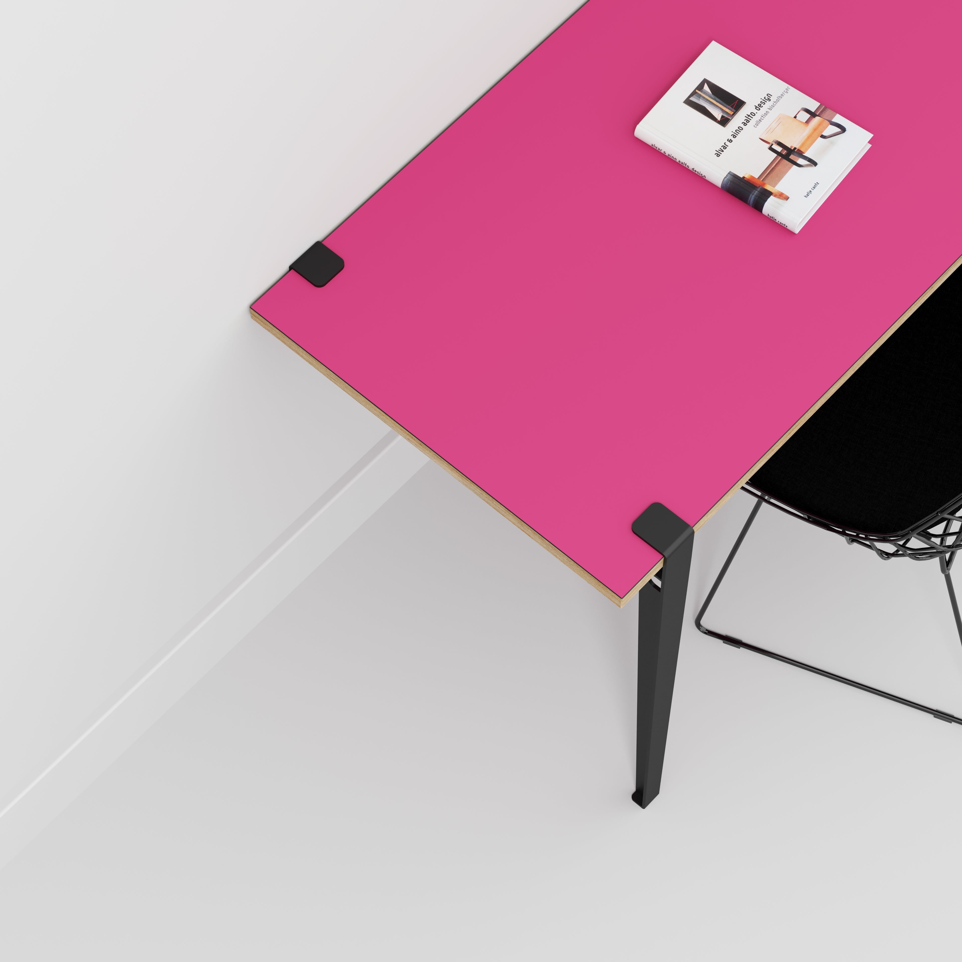 Plywood Wall Desk with Black Tiptoe Legs and Tiptoe Wall Brackets - Formica Juicy Pink - 1200(w) x 600(d) x 750(h)