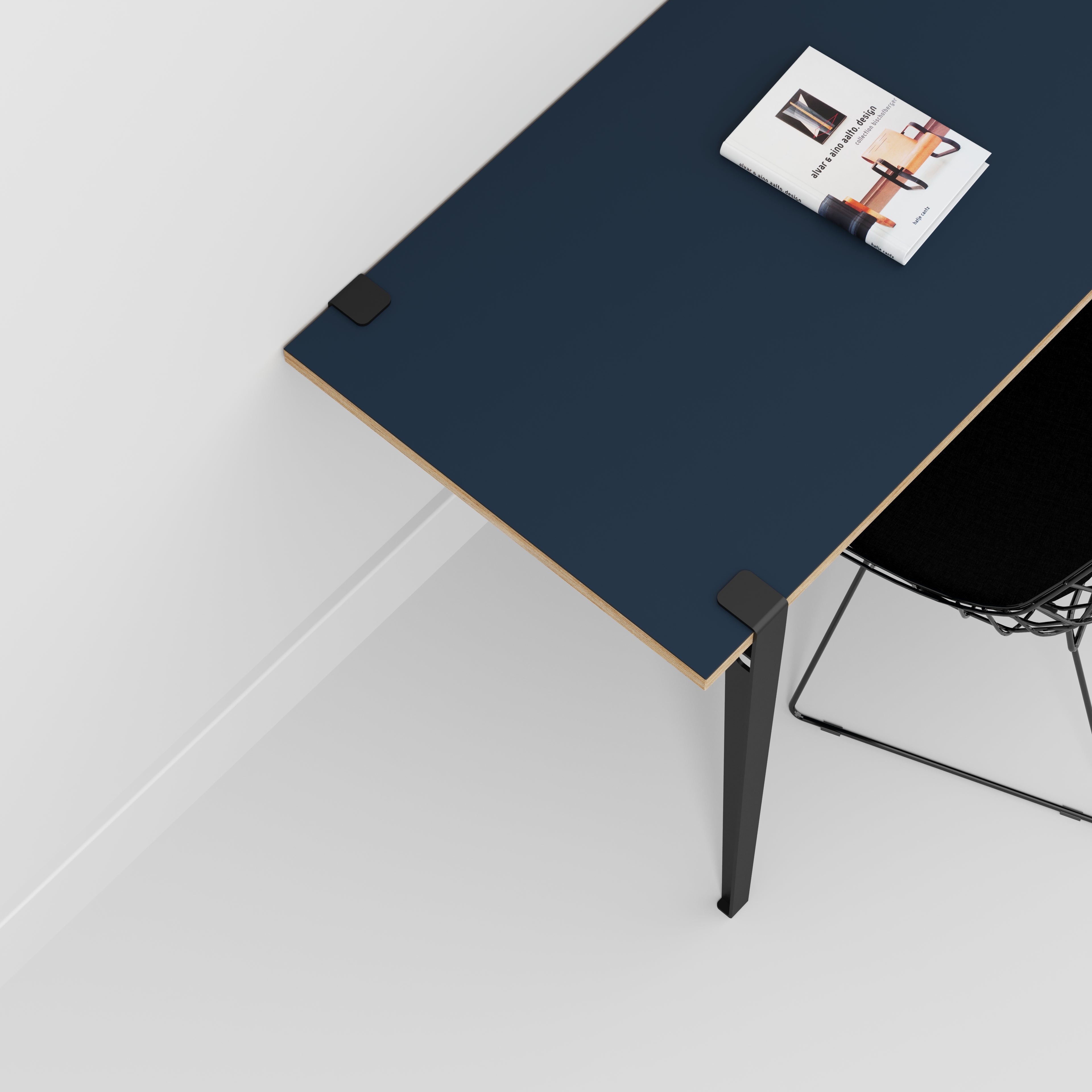 Plywood Wall Desk with Black Tiptoe Legs and Tiptoe Wall Brackets - Formica Night Sea Blue - 1200(w) x 600(d) x 750(h)