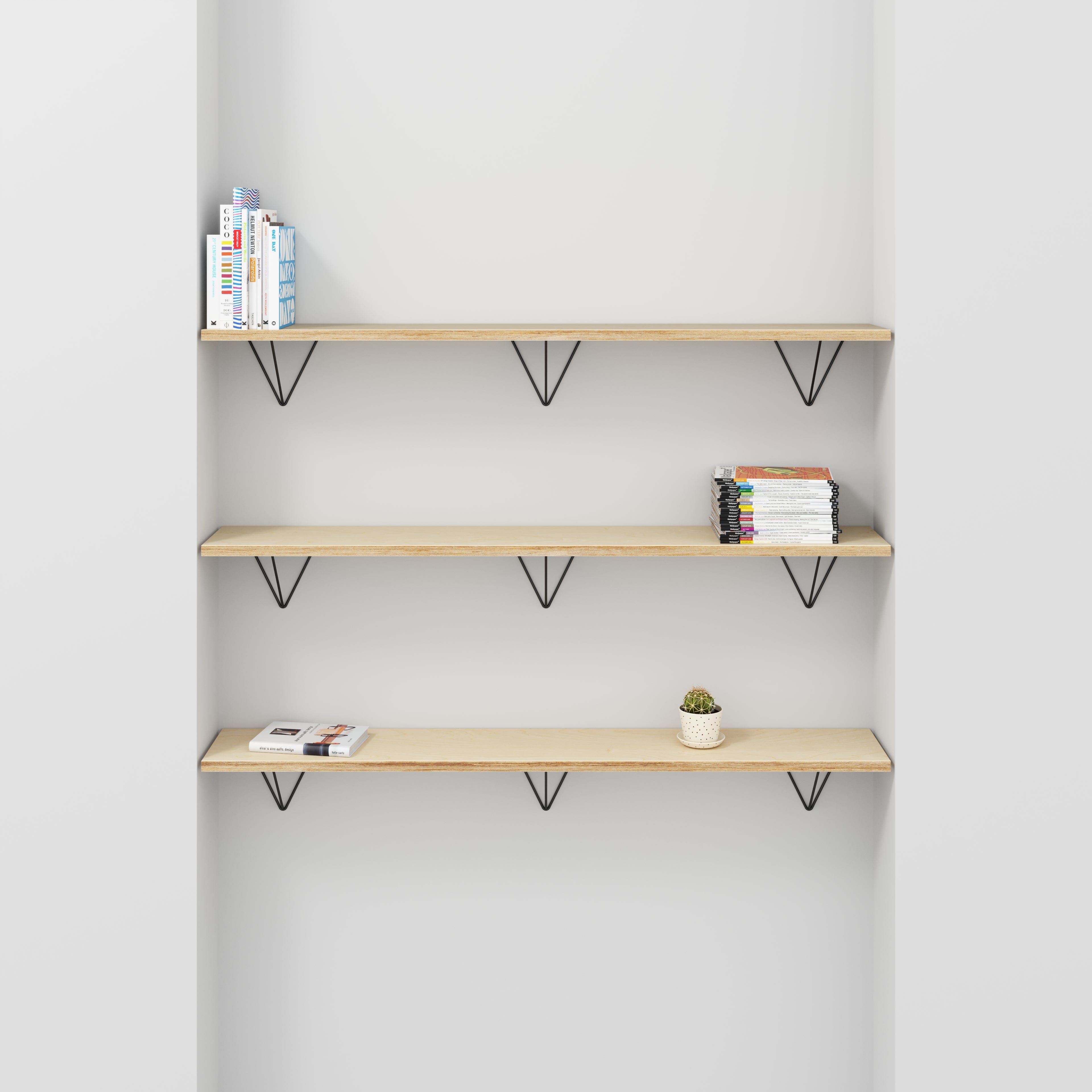 Plywood Wall Shelf with Prism Brackets - Plywood Birch - 1600(w) x 250(d)