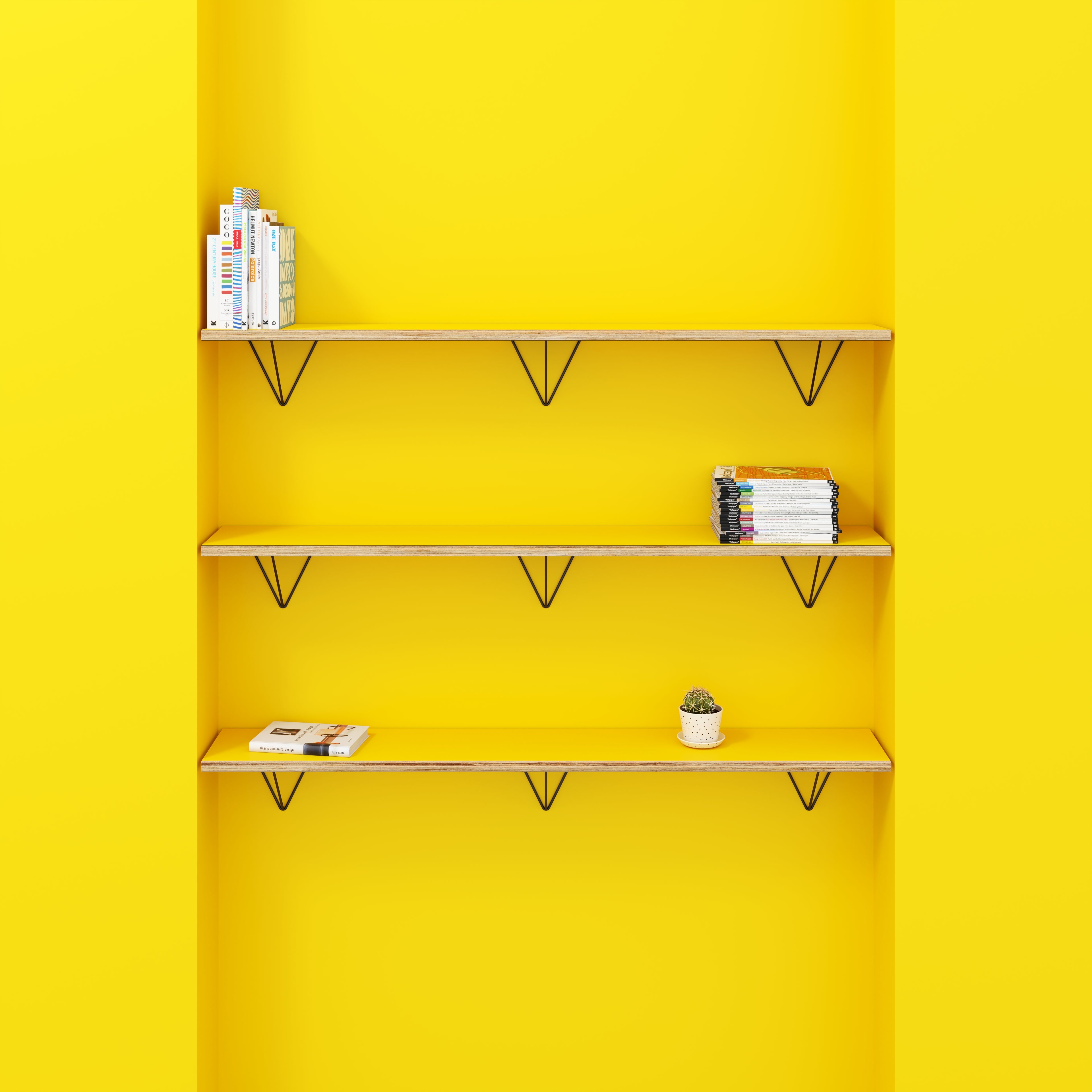 Plywood Wall Shelf with Prism Brackets - Formica Chrome Yellow - 1600(w) x 250(d)
