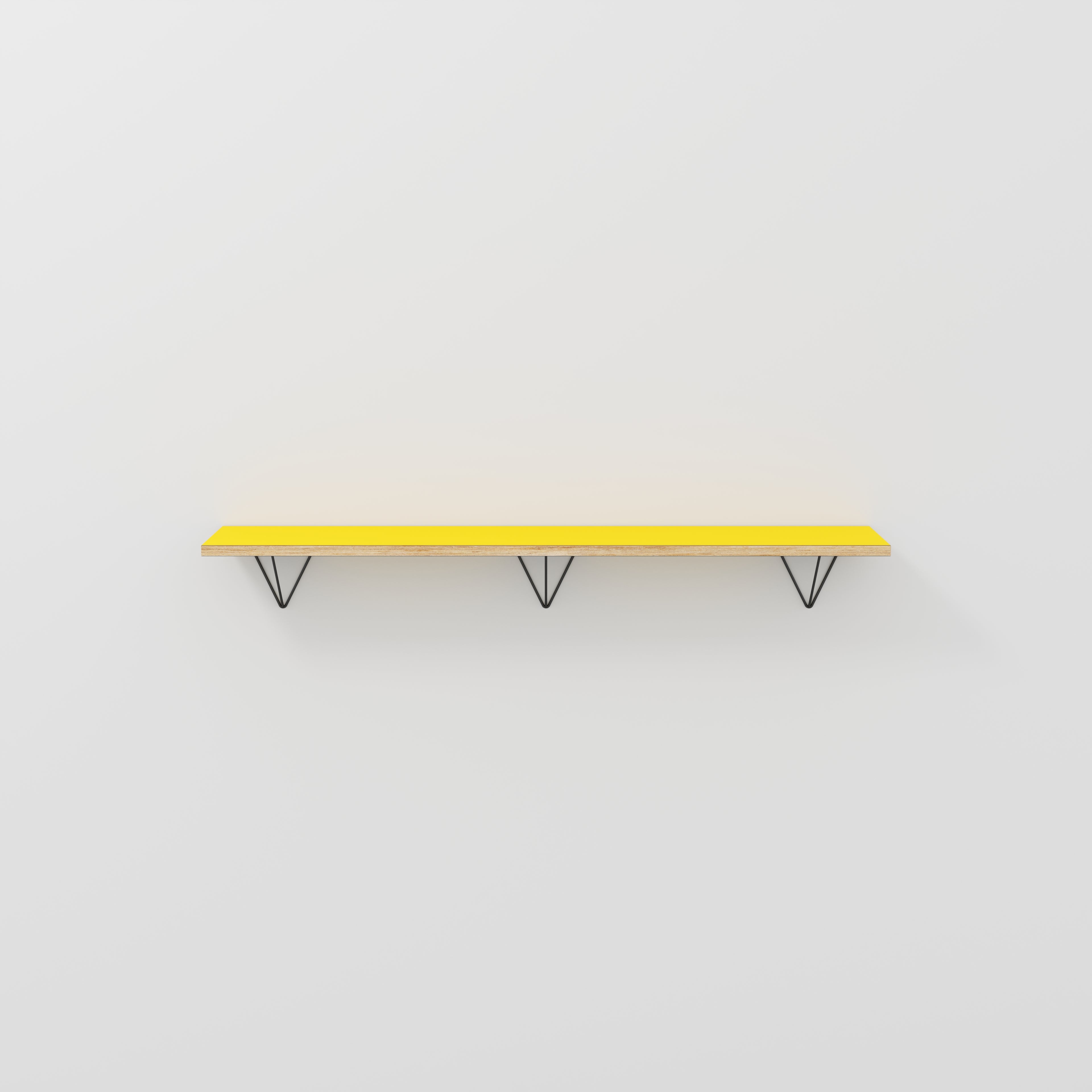 Plywood Wall Shelf with Prism Brackets - Formica Chrome Yellow - 1600(w) x 250(d)