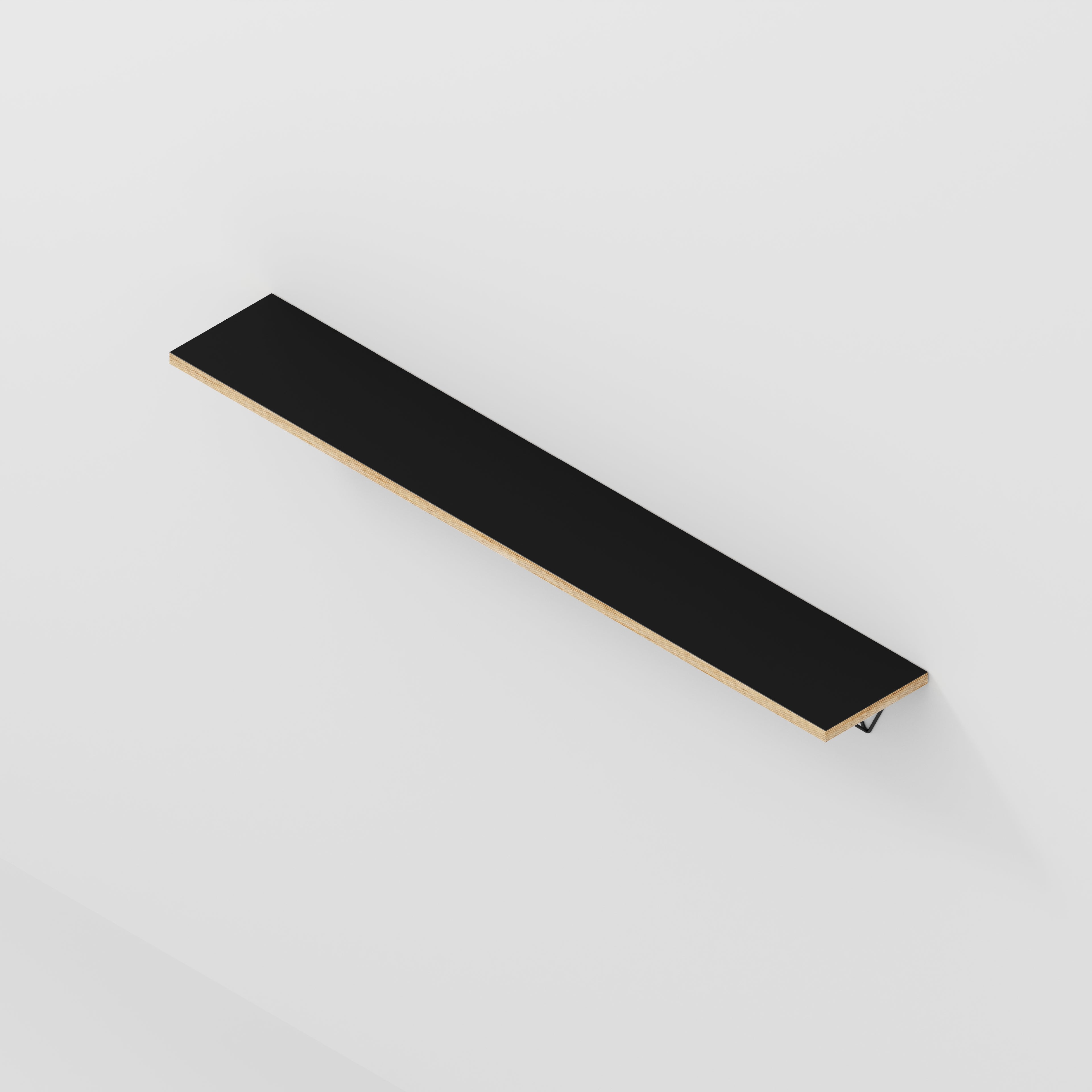 Plywood Wall Shelf with Prism Brackets - Formica Diamond Black - 1600(w) x 250(d)
