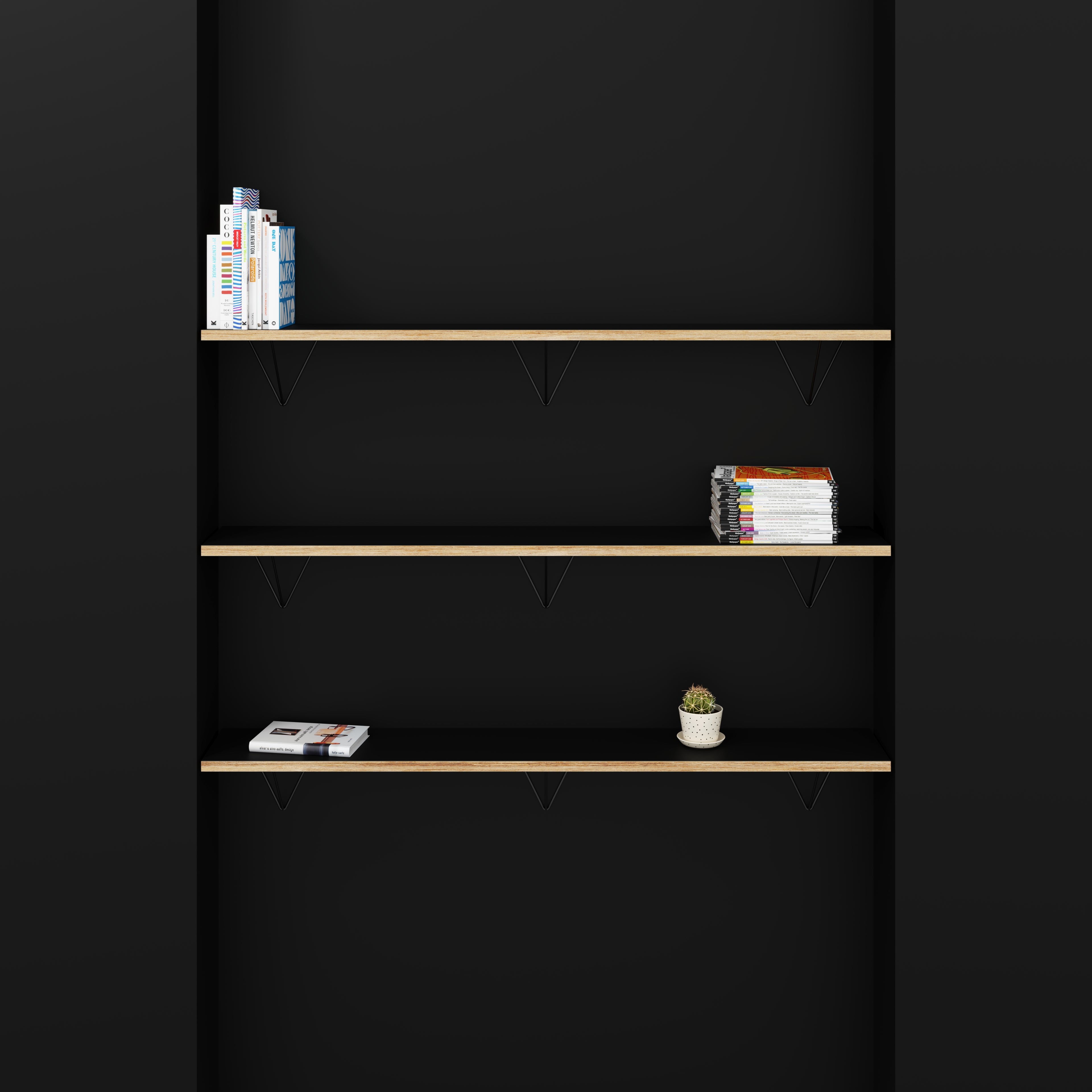 Plywood Wall Shelf with Prism Brackets - Formica Diamond Black - 1600(w) x 250(d)