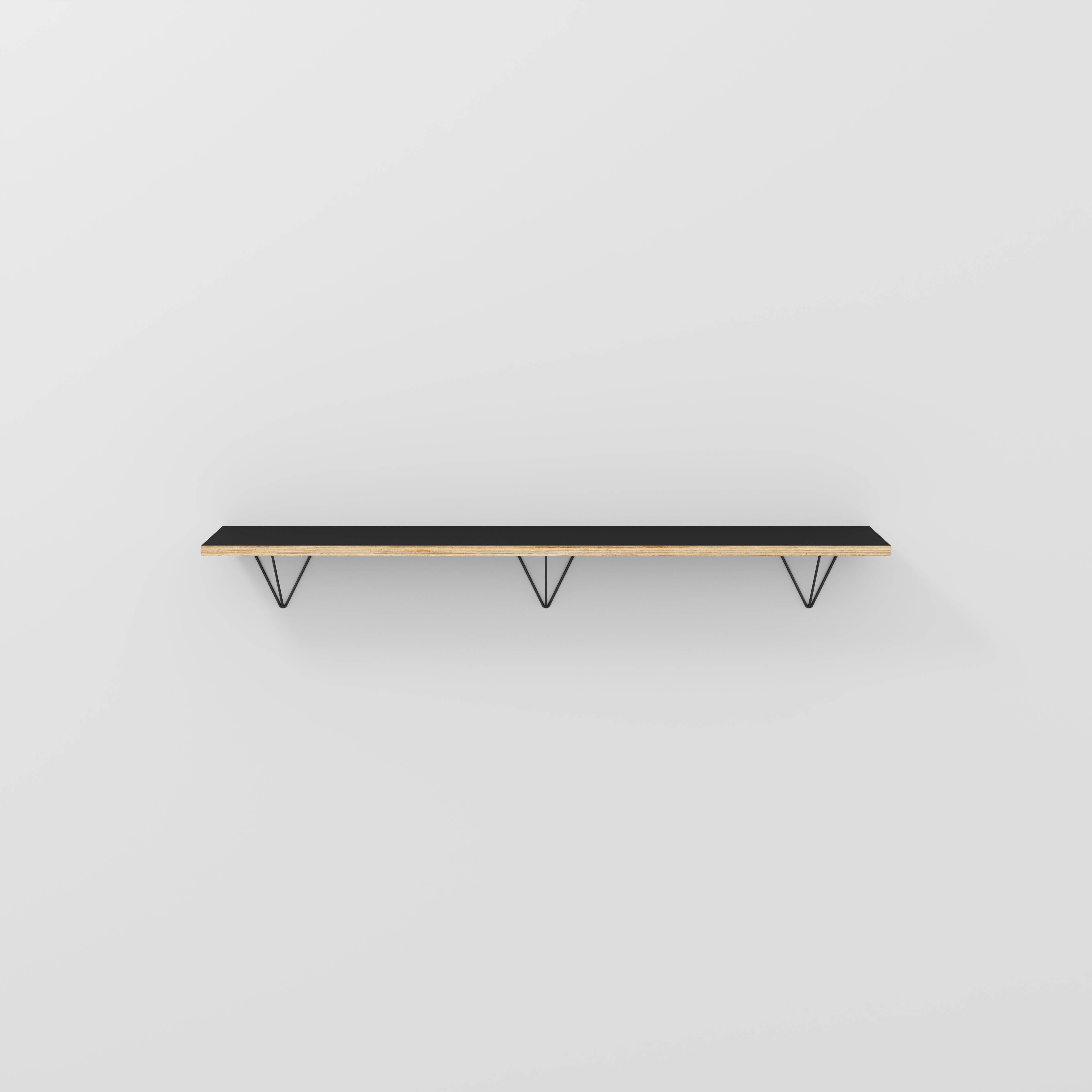 Plywood Wall Shelf with Prism Brackets - Formica Diamond Black - 1600(w) x 250(d)