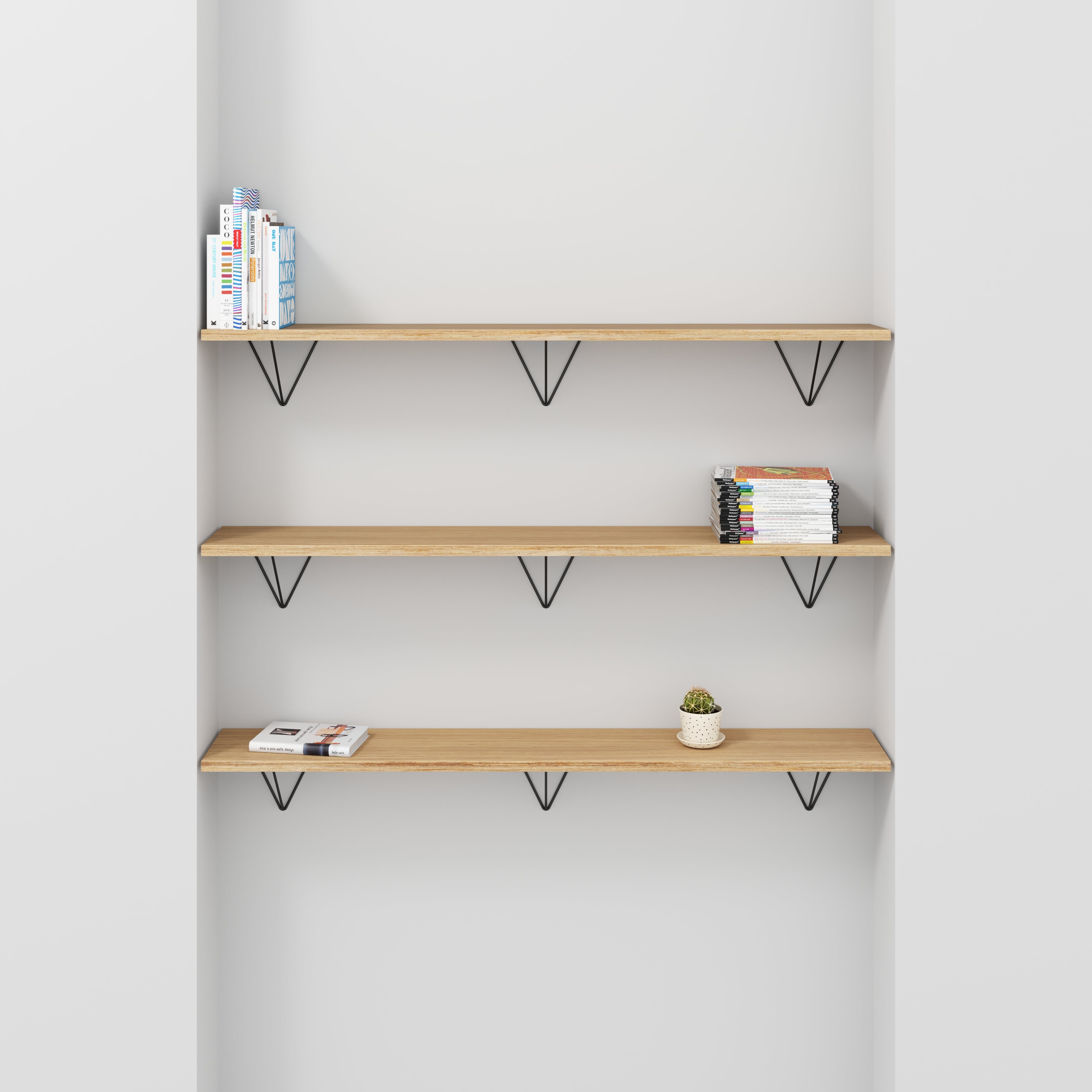 Plywood Wall Shelf with Prism Brackets - Plywood Oak - 1600(w) x 250(d)