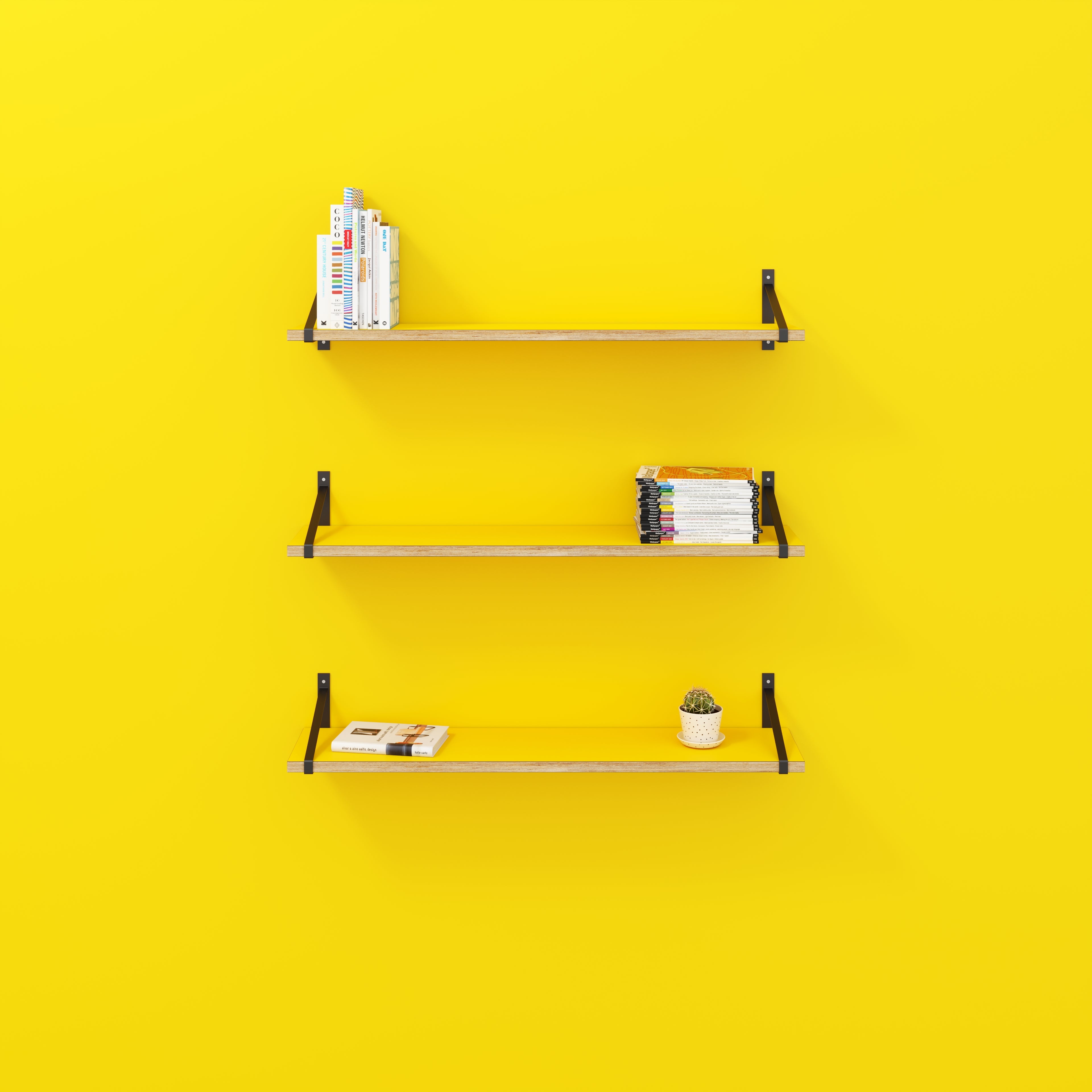 Plywood Wall Shelf with Suspense Brackets - Formica Chrome Yellow - 1200(w) x 260(d)