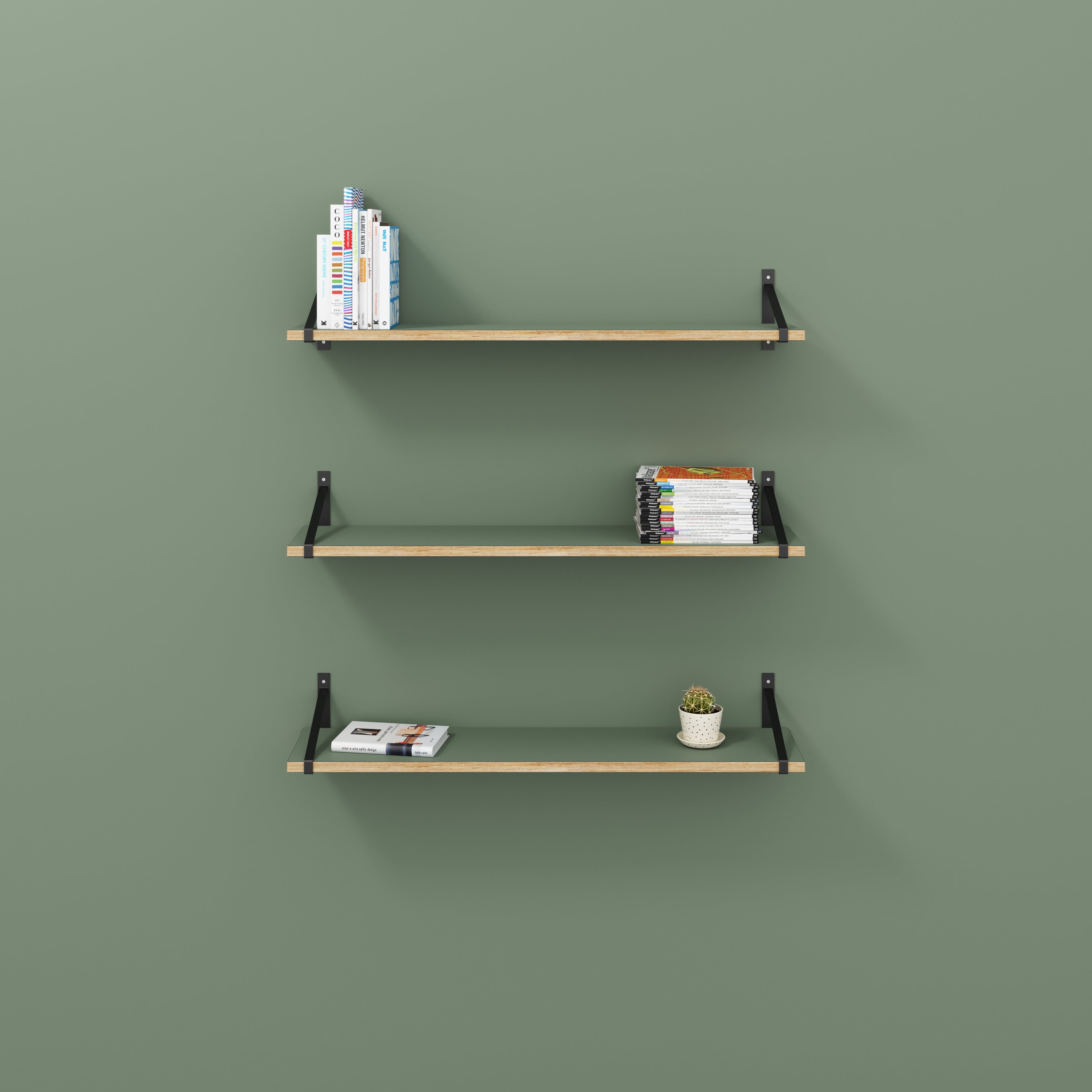 Plywood Wall Shelf with Suspense Brackets - Formica Green Slate - 1200(w) x 260(d)