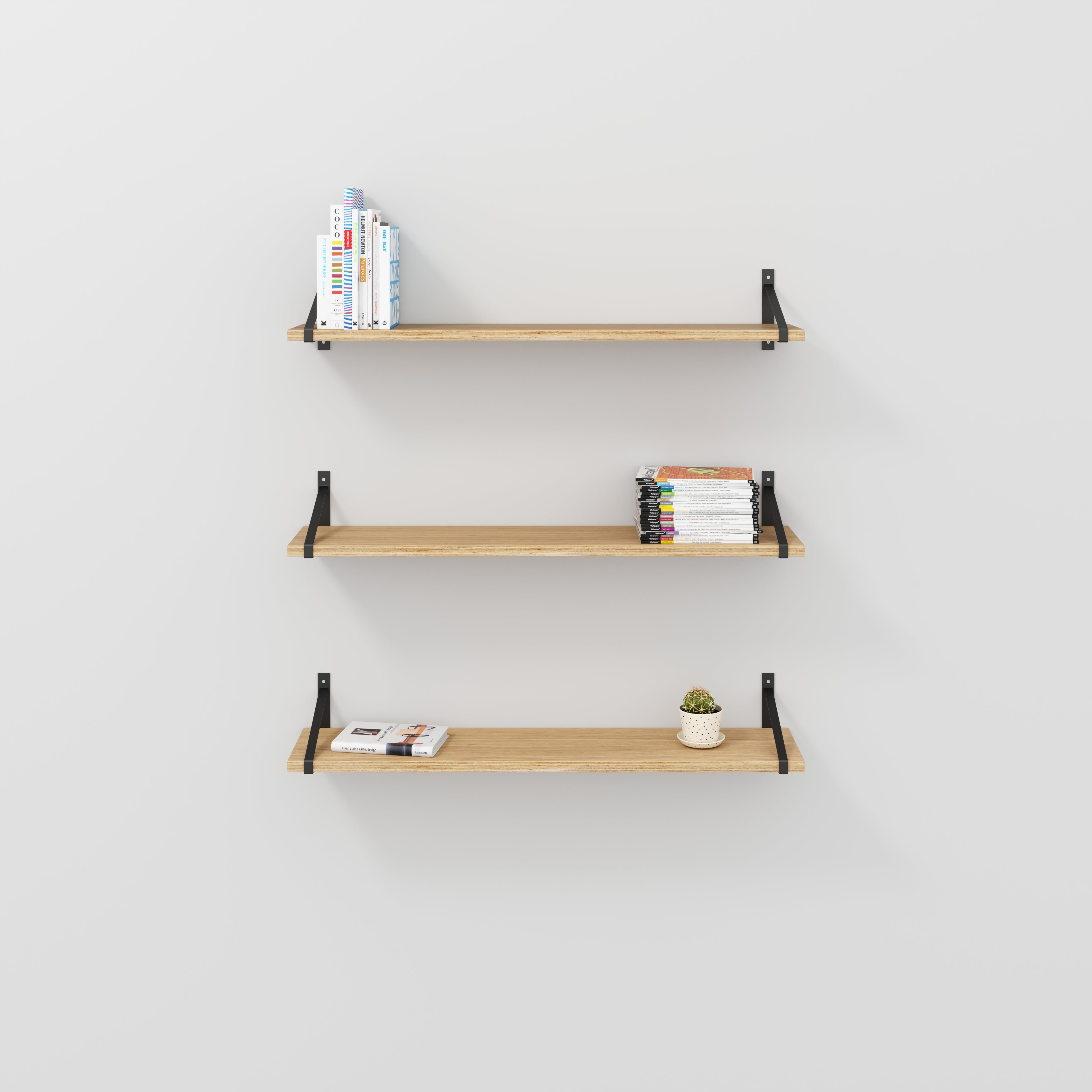 Plywood Wall Shelf with Suspense Brackets - Plywood Oak - 1200(w) x 260(d)
