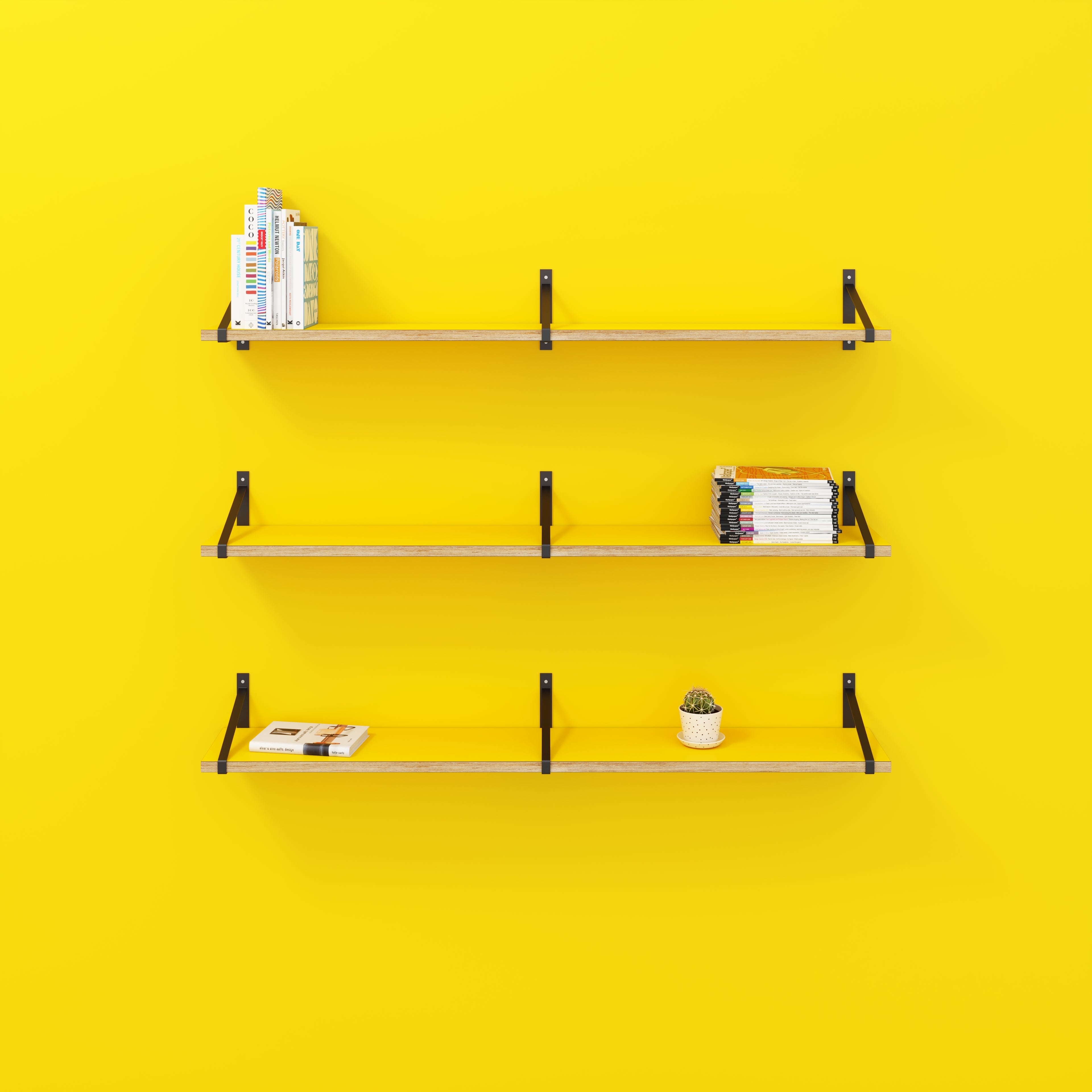 Plywood Wall Shelf with Suspense Brackets - Formica Chrome Yellow - 1600(w) x 260(d)
