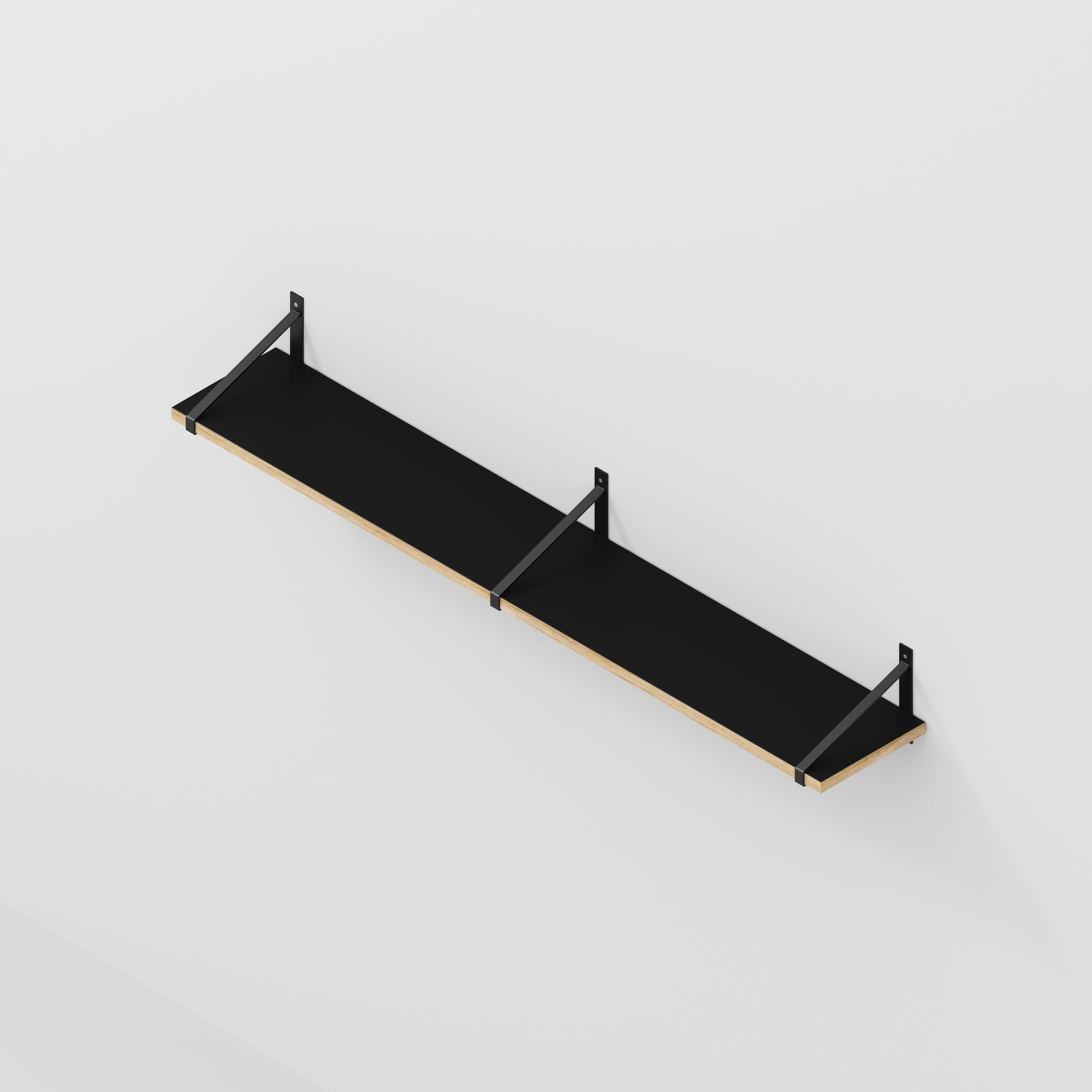 Plywood Wall Shelf with Suspense Brackets - Formica Diamond Black - 1600(w) x 260(d)