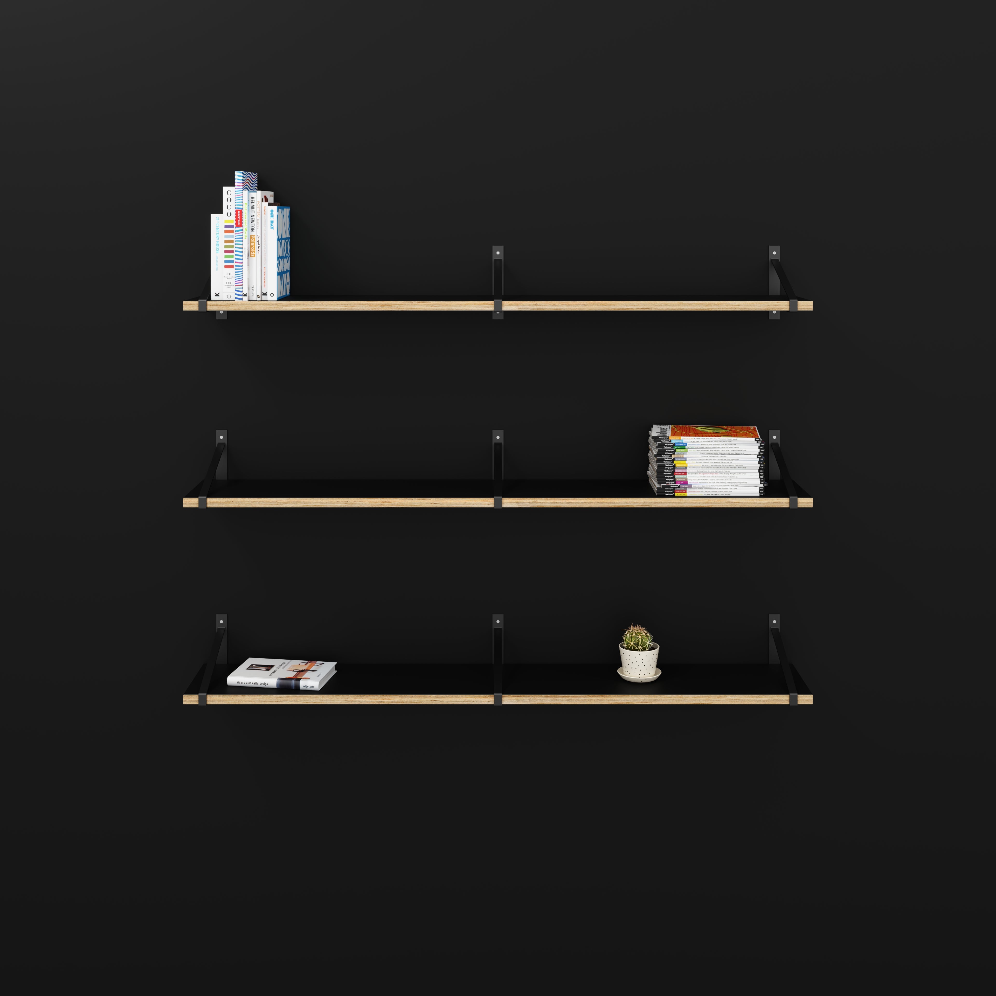 Plywood Wall Shelf with Suspense Brackets - Formica Diamond Black - 1600(w) x 260(d)