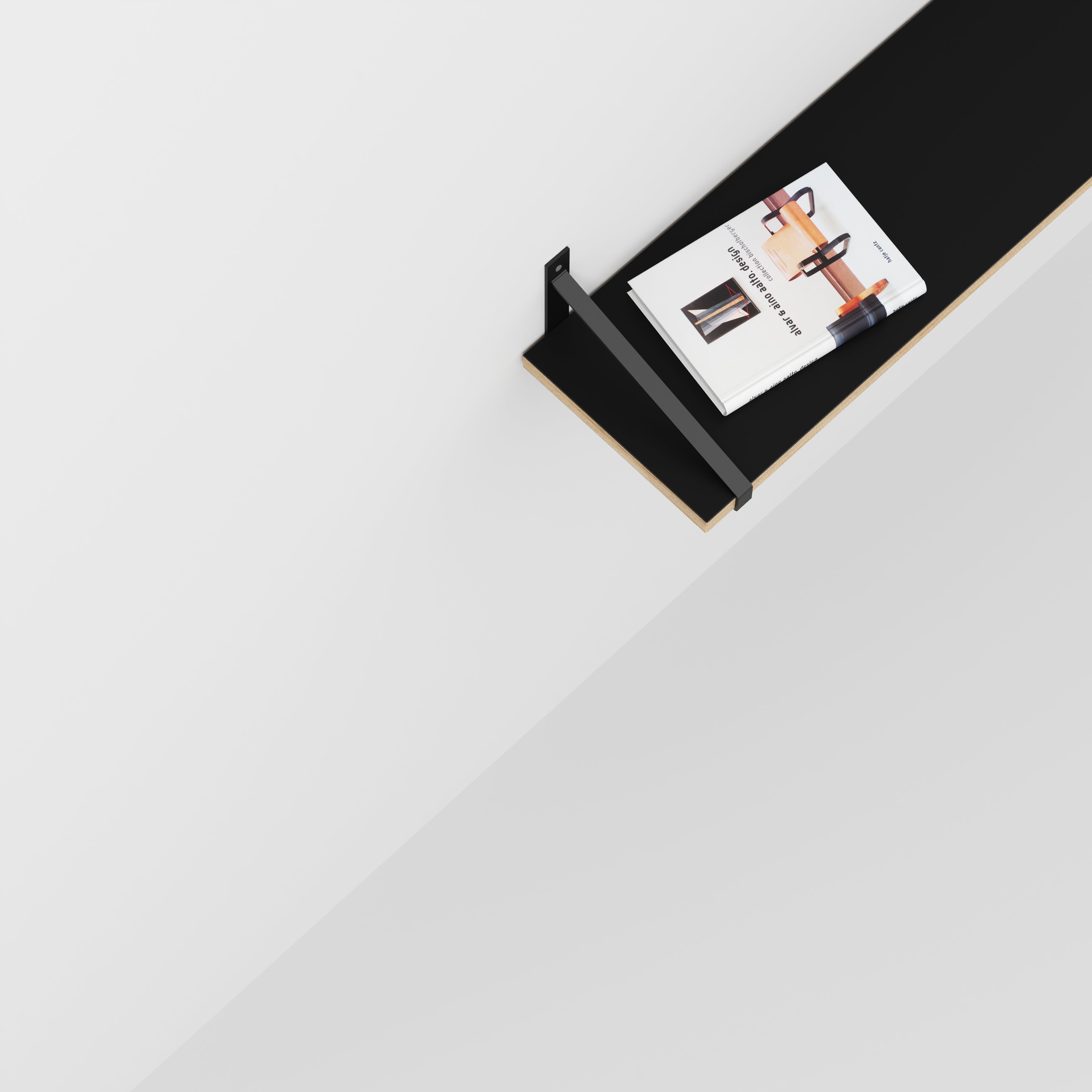 Plywood Wall Shelf with Suspense Brackets - Formica Diamond Black - 1600(w) x 260(d)