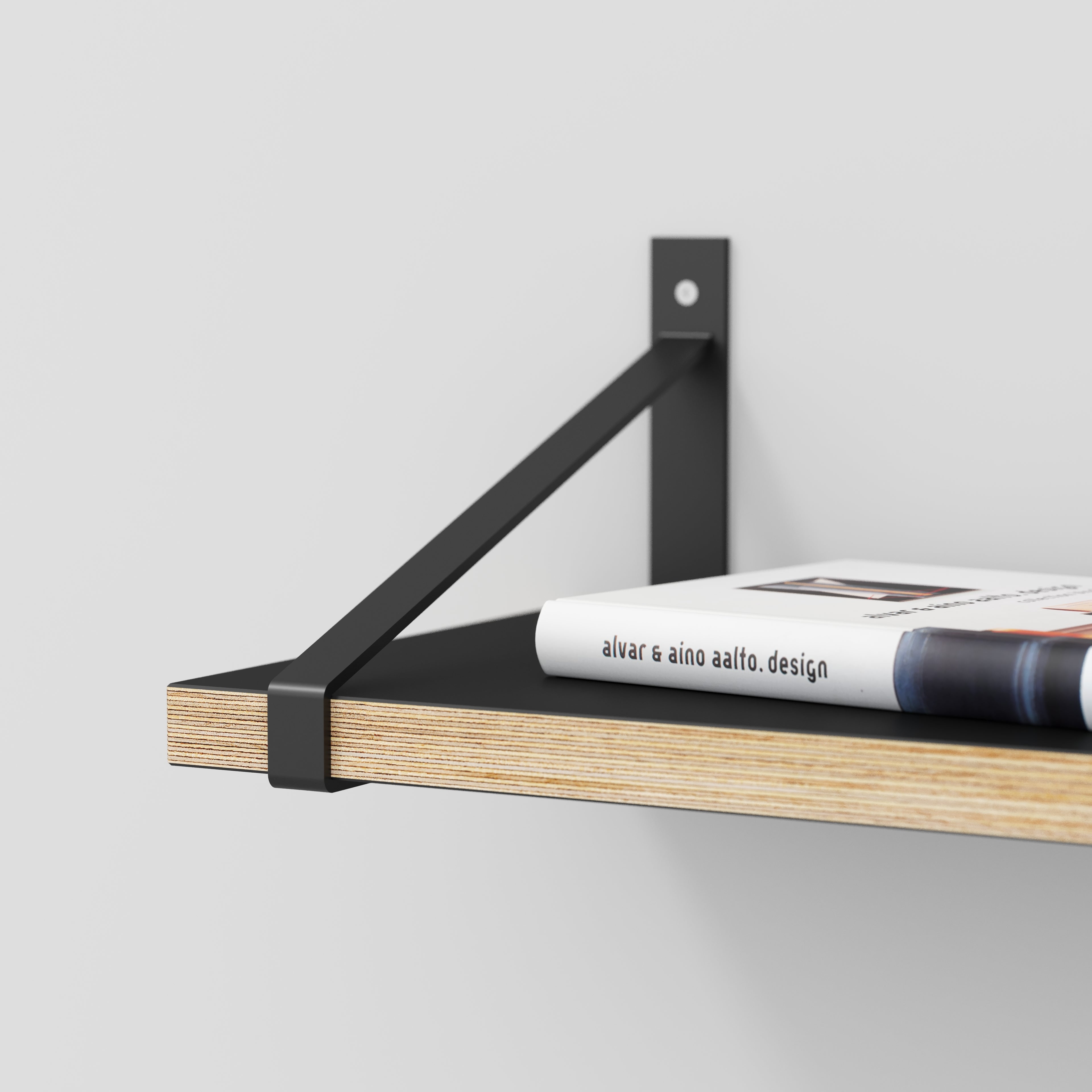 Plywood Wall Shelf with Suspense Brackets - Formica Diamond Black - 1600(w) x 260(d)