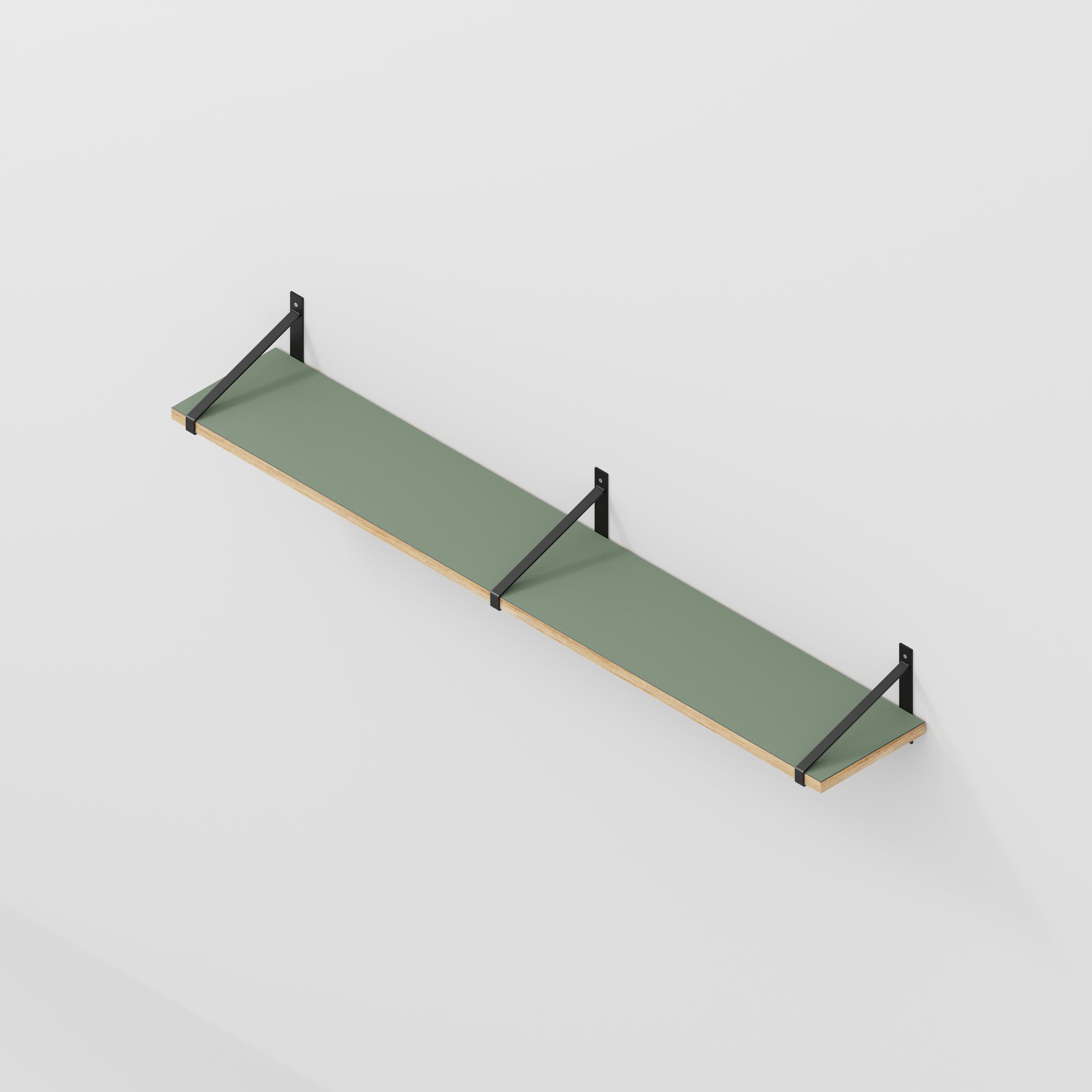 Plywood Wall Shelf with Suspense Brackets - Formica Green Slate - 1600(w) x 260(d)