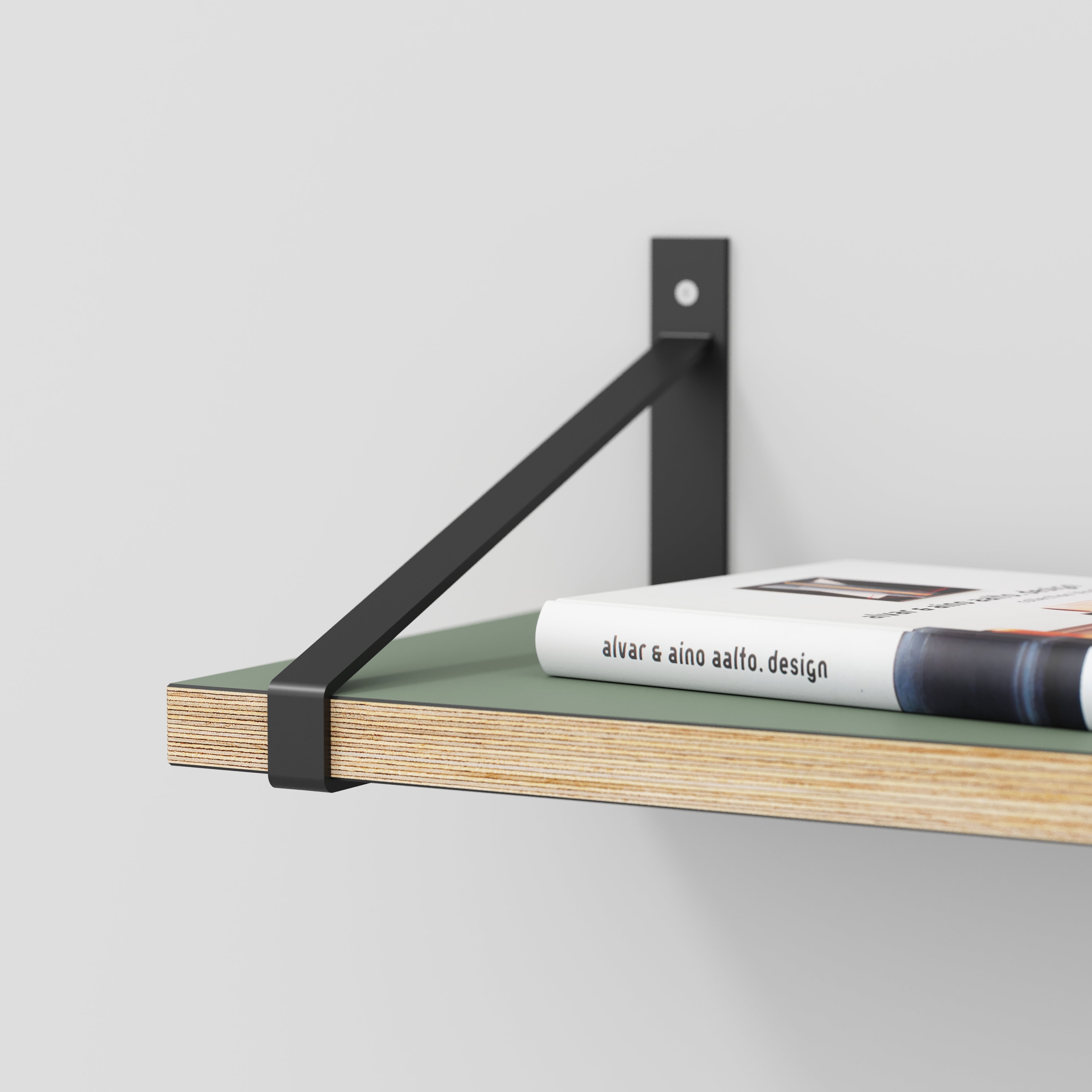 Plywood Wall Shelf with Suspense Brackets - Formica Green Slate - 1600(w) x 260(d)