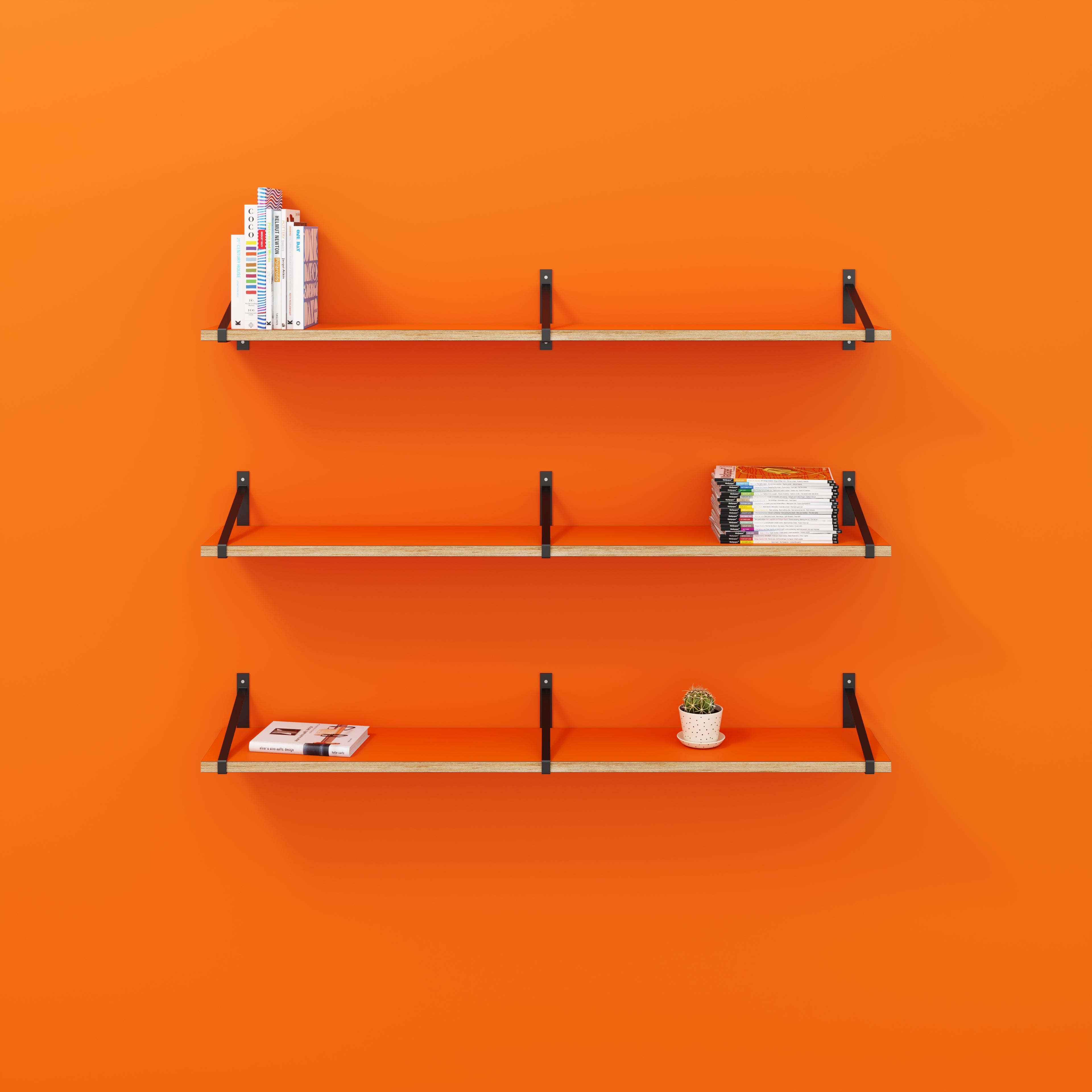Plywood Wall Shelf with Suspense Brackets - Formica Levante Orange - 1600(w) x 260(d)