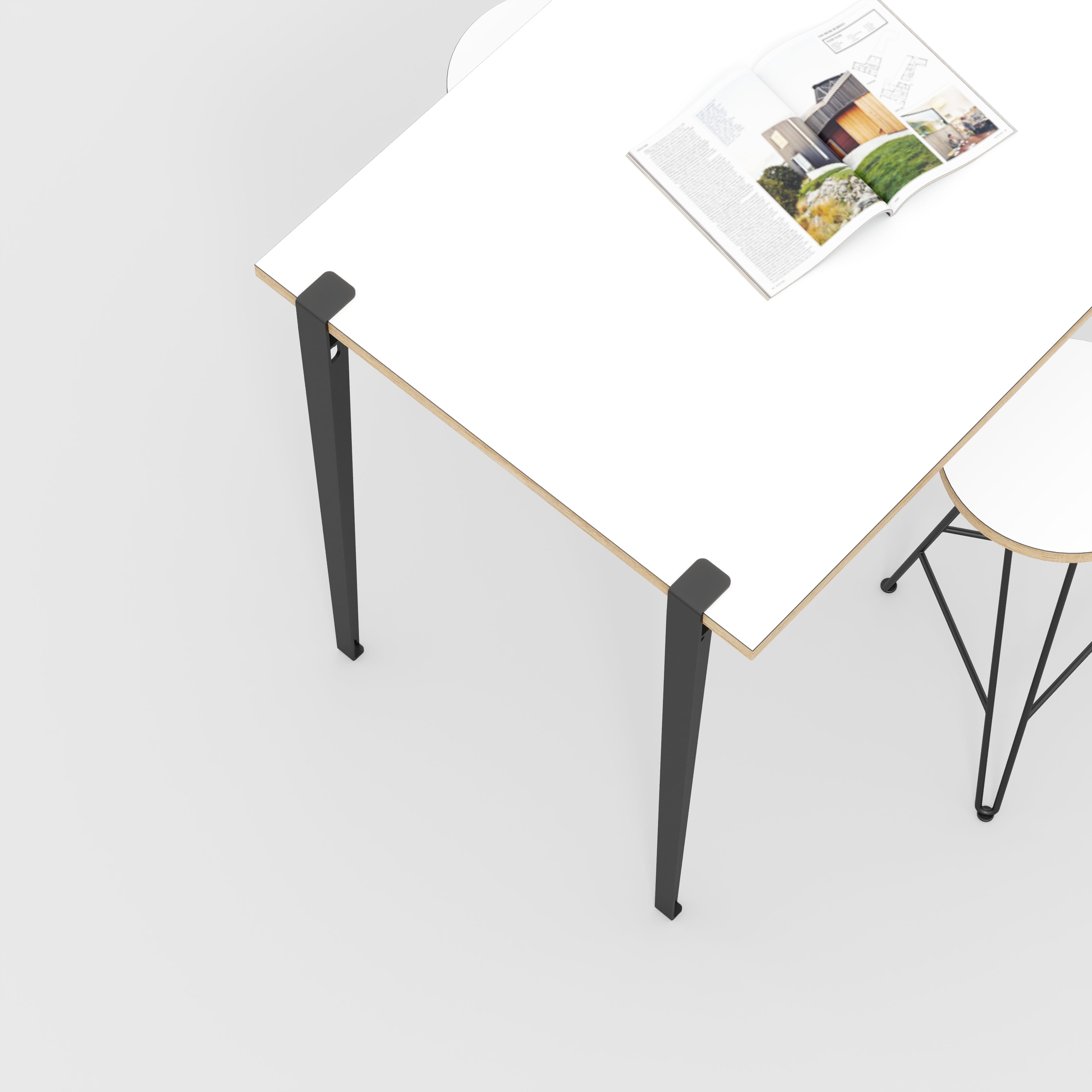 Plywood Wall Table with Black Tiptoe Legs and Brackets - Formica White - 1200(w) x 800(d) x 900(h)
