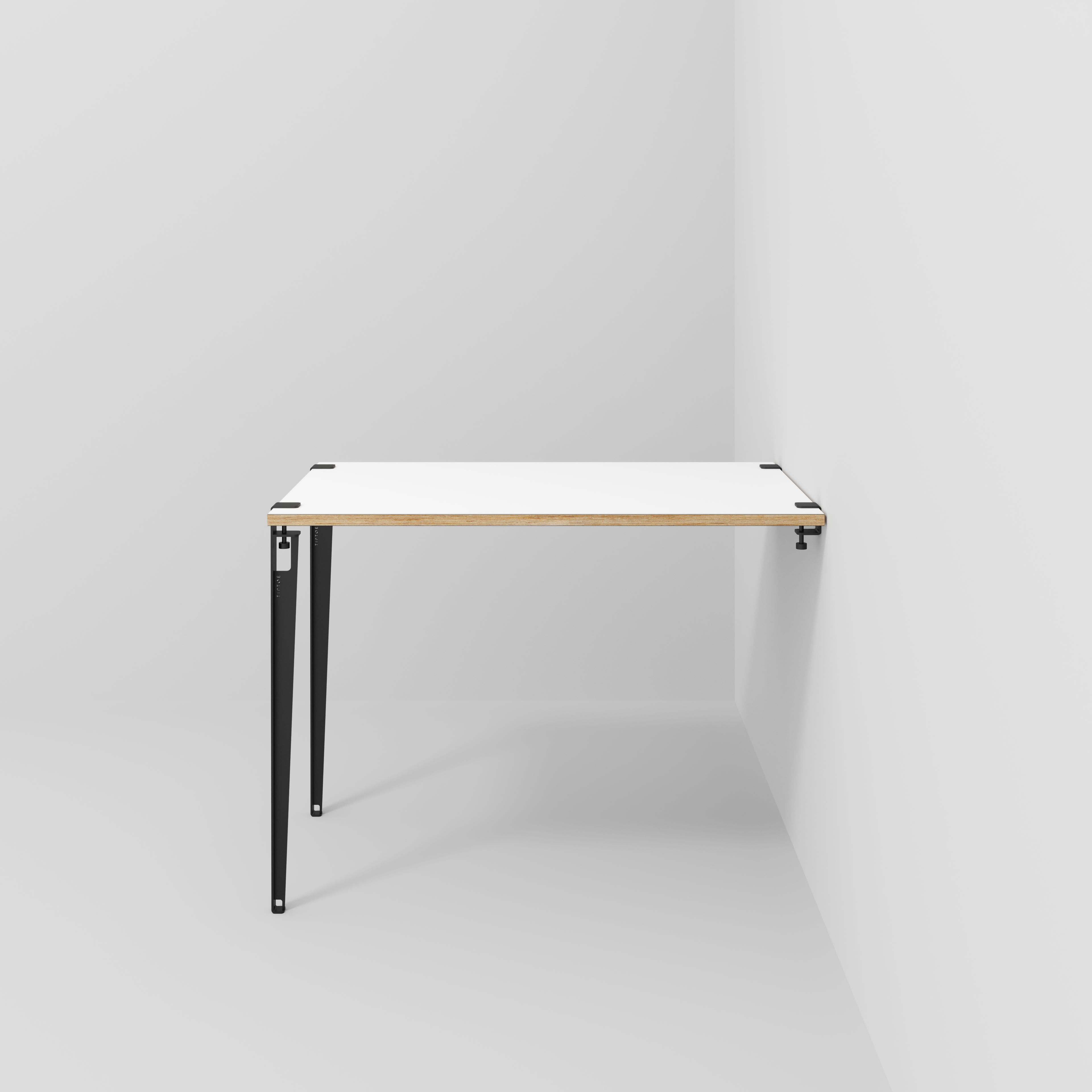 Plywood Wall Table with Black Tiptoe Legs and Brackets - Formica White - 1200(w) x 800(d) x 900(h)