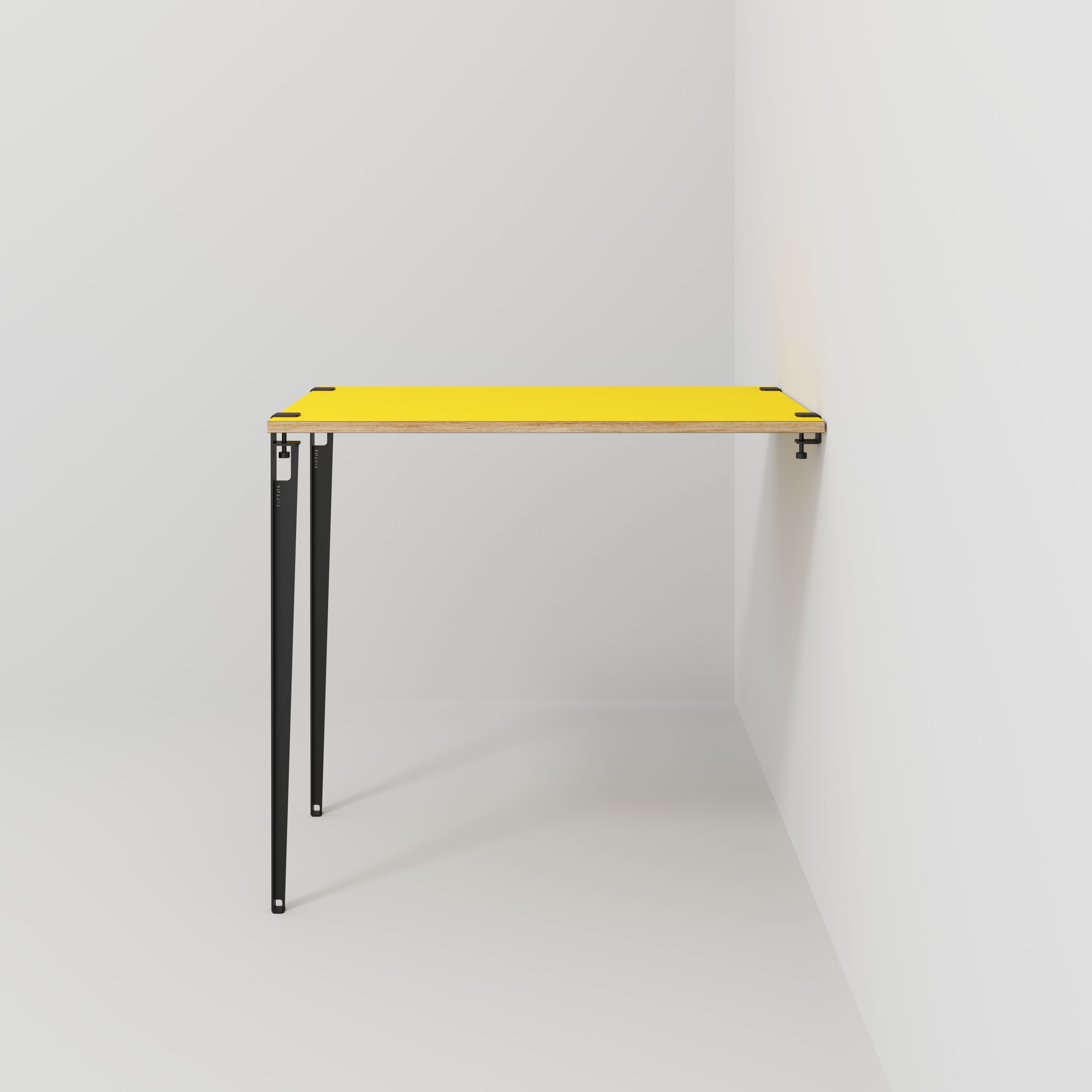 Wall Table with Black Tiptoe Legs and Brackets - Formica Chrome Yellow - 1200(w) x 800(d) x 1100(h)