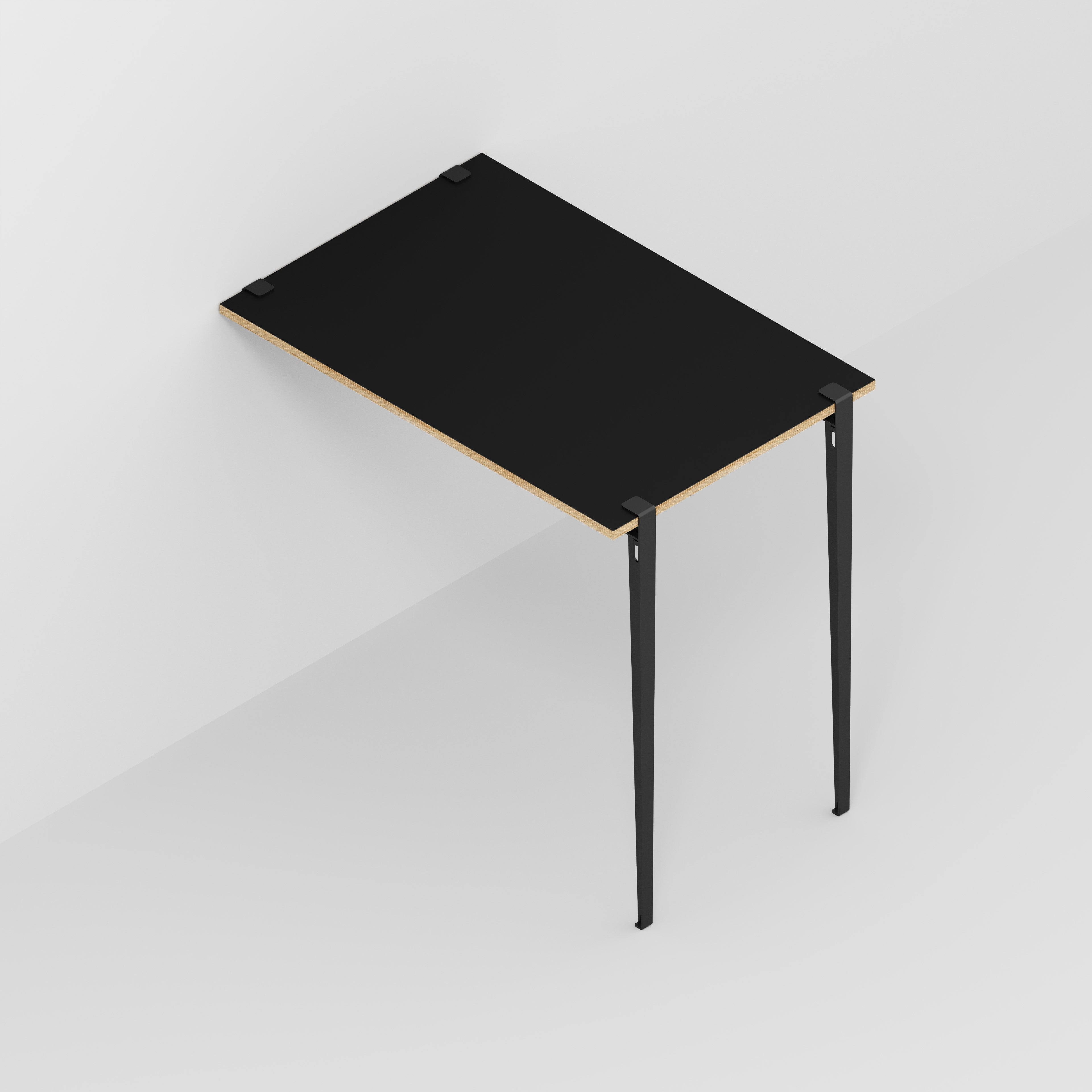 Plywood Wall Table with Black Tiptoe Legs and Brackets - Formica Diamond Black - 1200(w) x 800(d) x 1100(h)