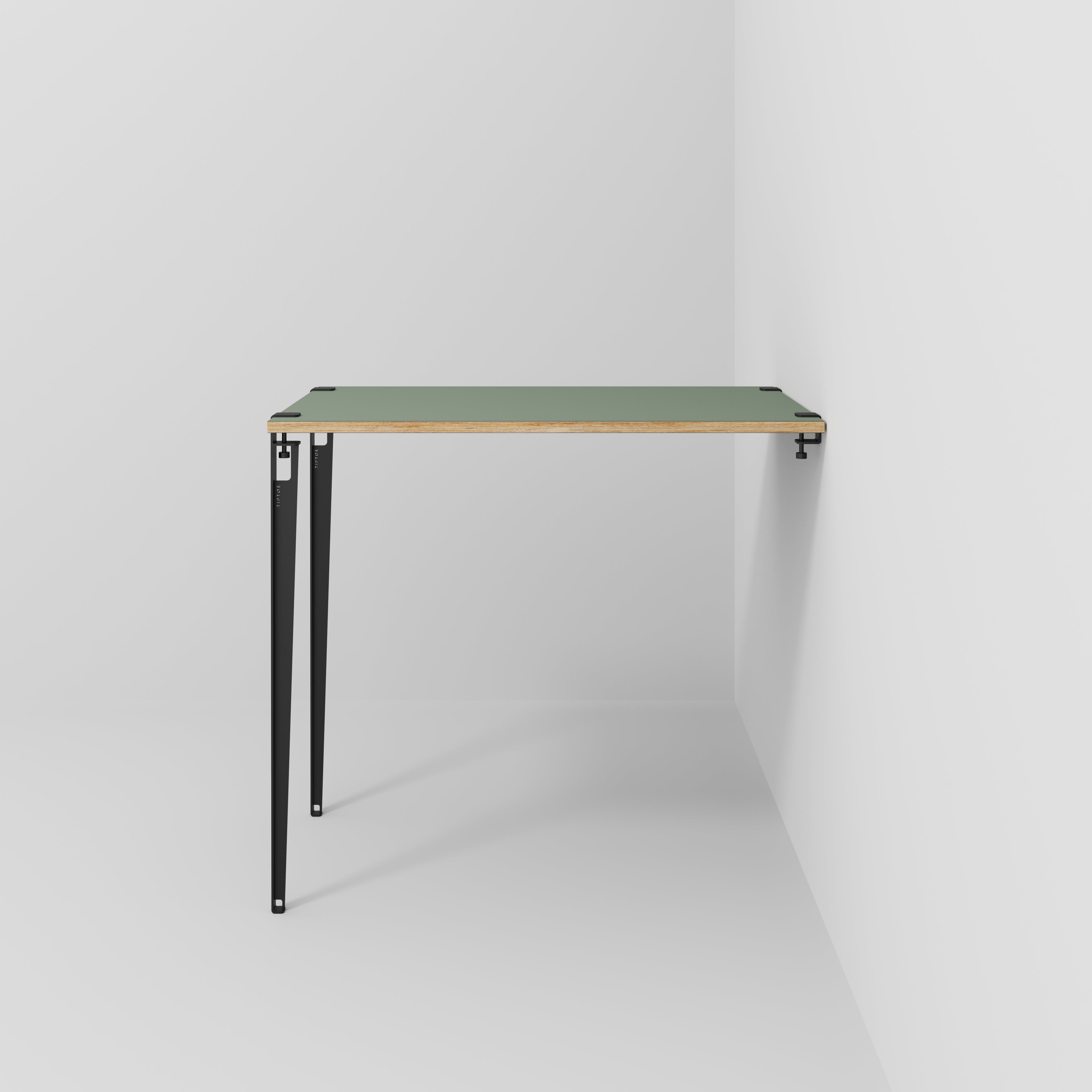 Plywood Wall Table with Black Tiptoe Legs and Brackets - Formica Green Slate - 1200(w) x 800(d) x 1100(h)
