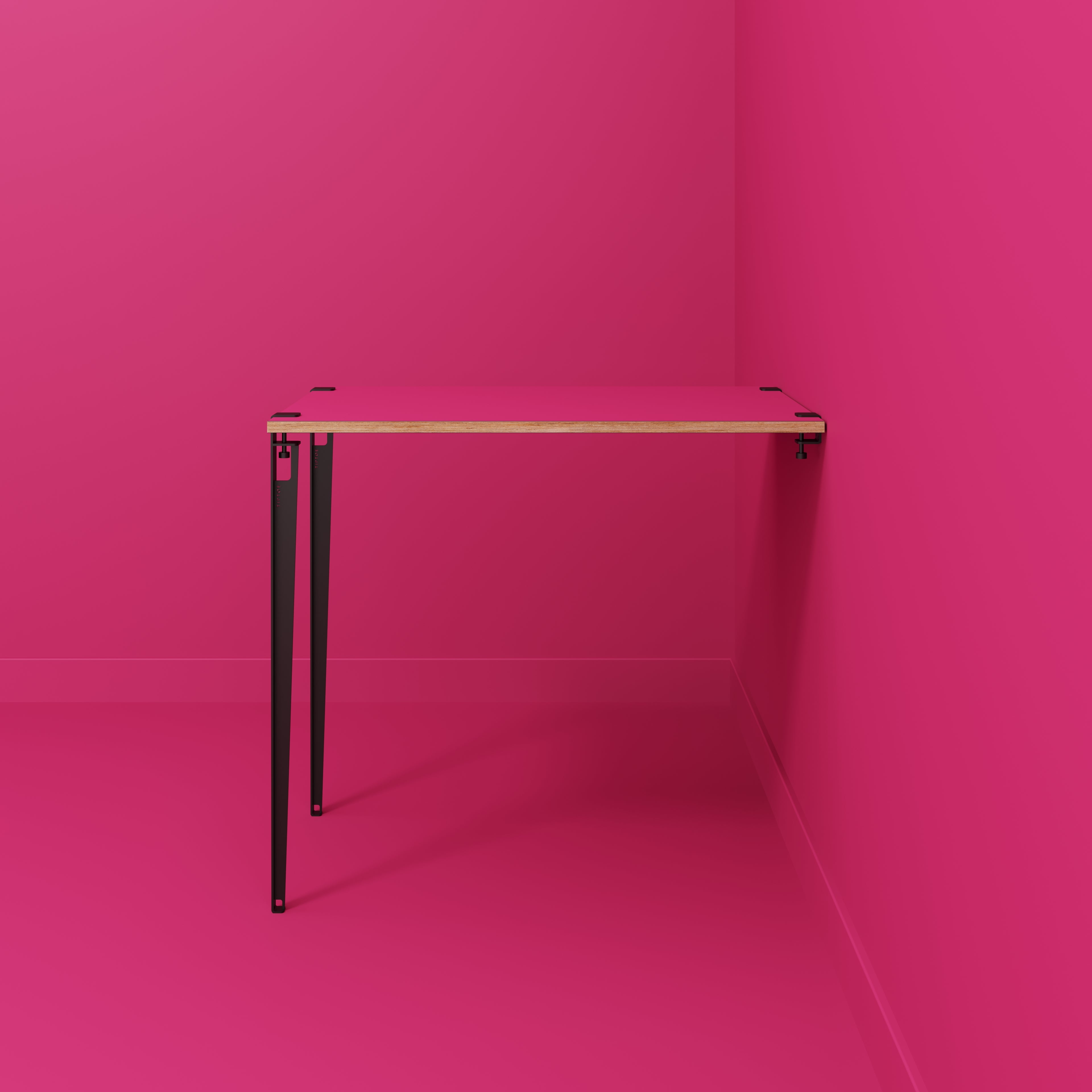 Plywood Wall Table with Black Tiptoe Legs and Brackets - Formica Juicy Pink - 1200(w) x 800(d) x 1100(h)