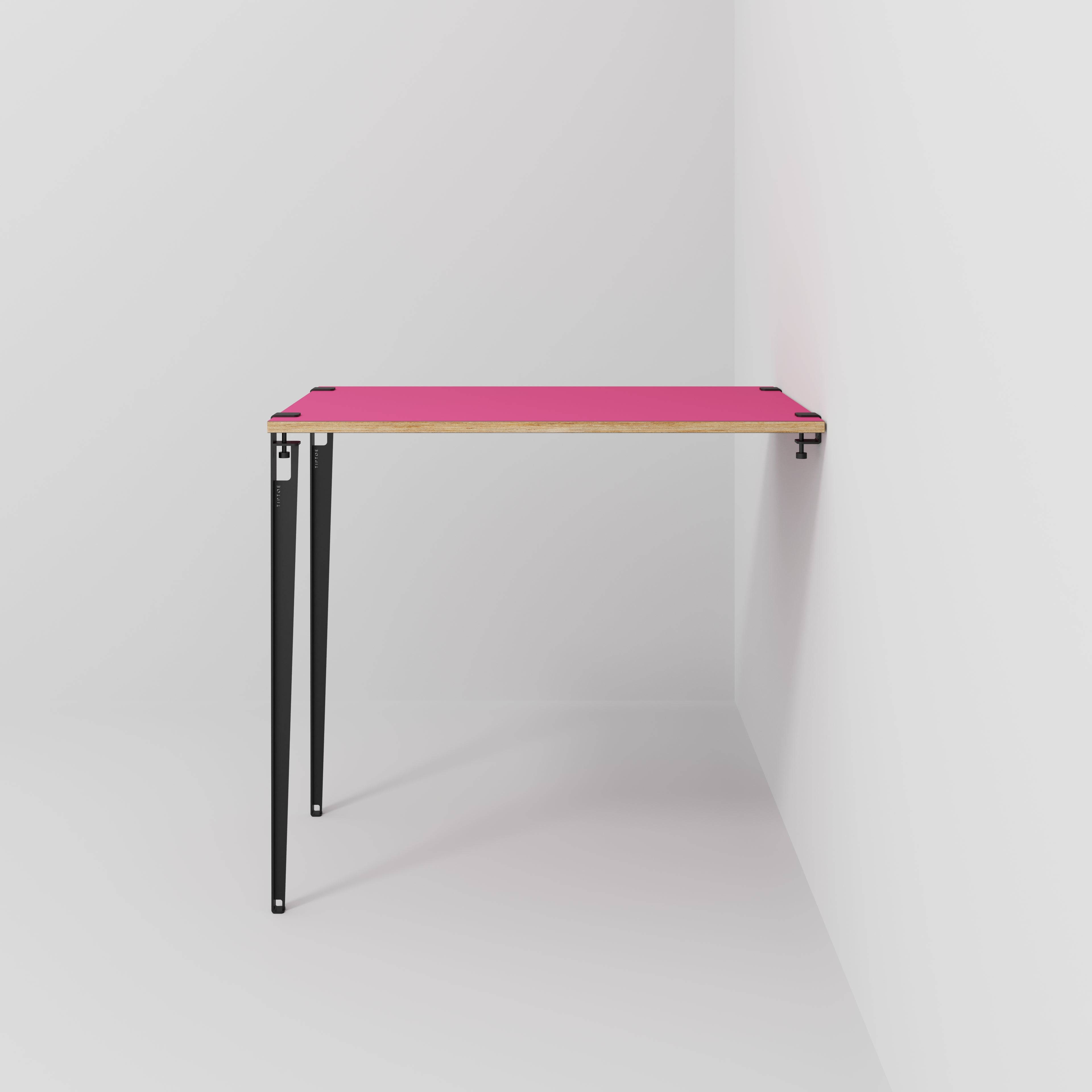 Plywood Wall Table with Black Tiptoe Legs and Brackets - Formica Juicy Pink - 1200(w) x 800(d) x 1100(h)