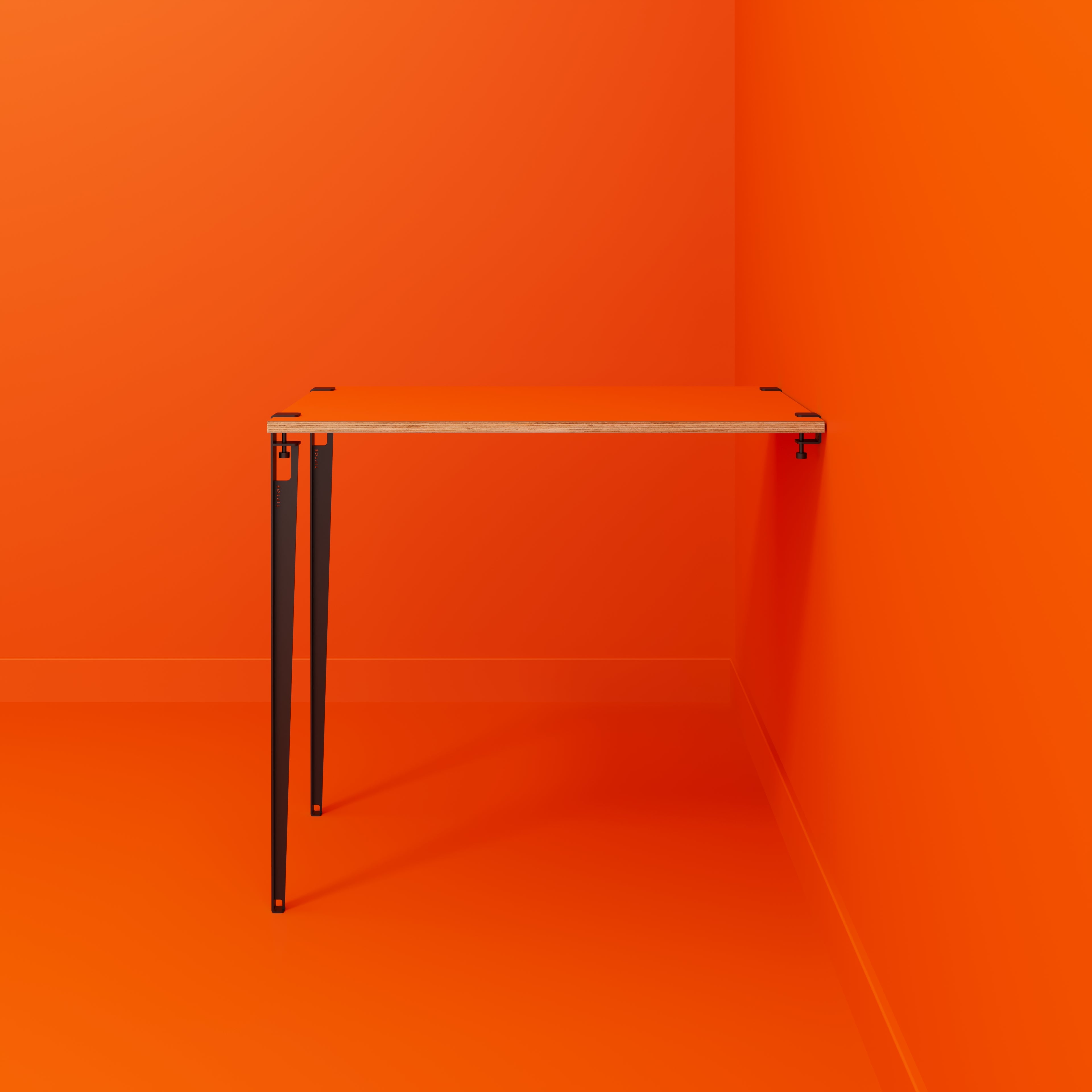 Wall Table with Black Tiptoe Legs and Brackets - Formica Levante Orange - 1200(w) x 800(d) x 1100(h)