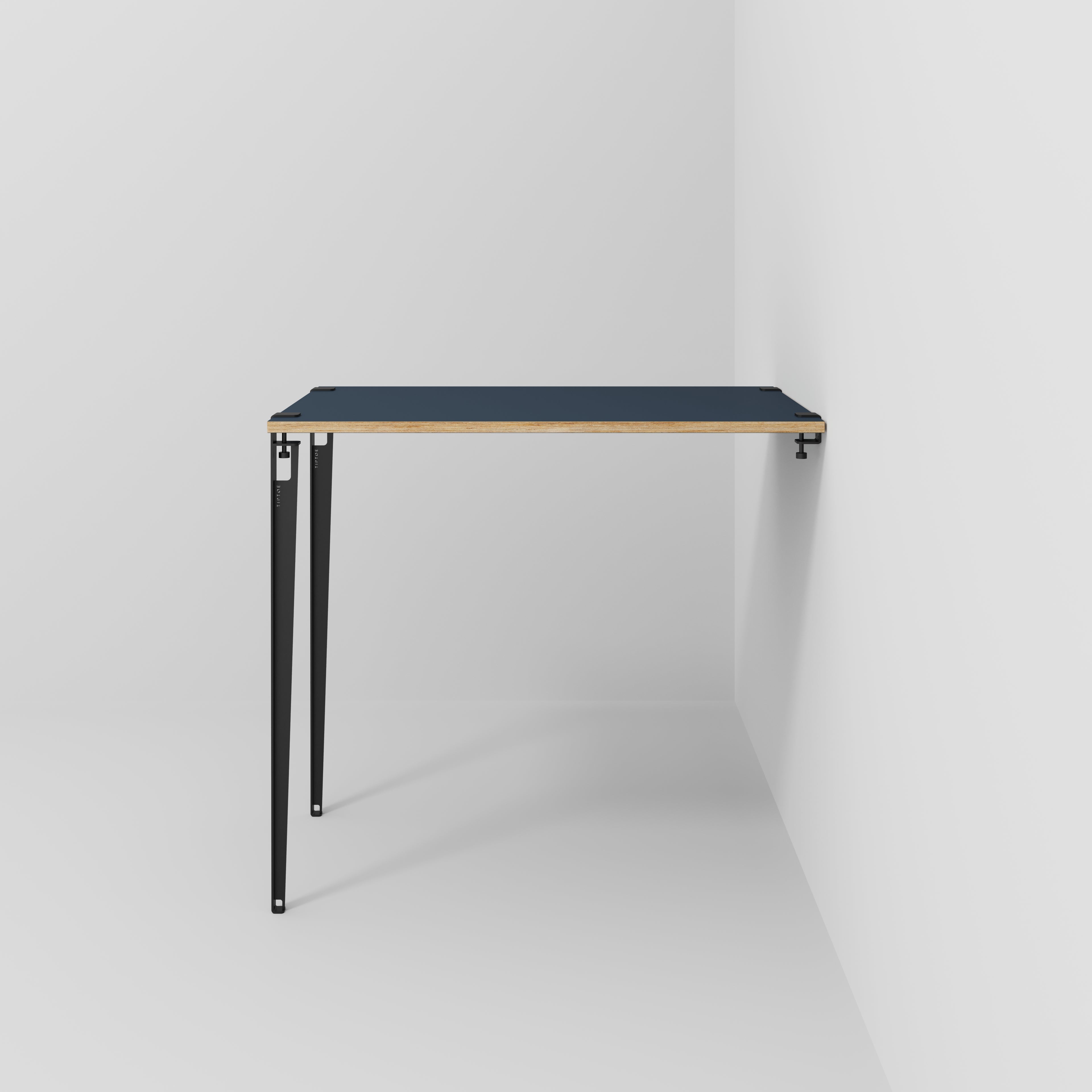 Wall Table with Black Tiptoe Legs and Brackets - Formica Night Sea Blue - 1200(w) x 800(d) x 1100(h)