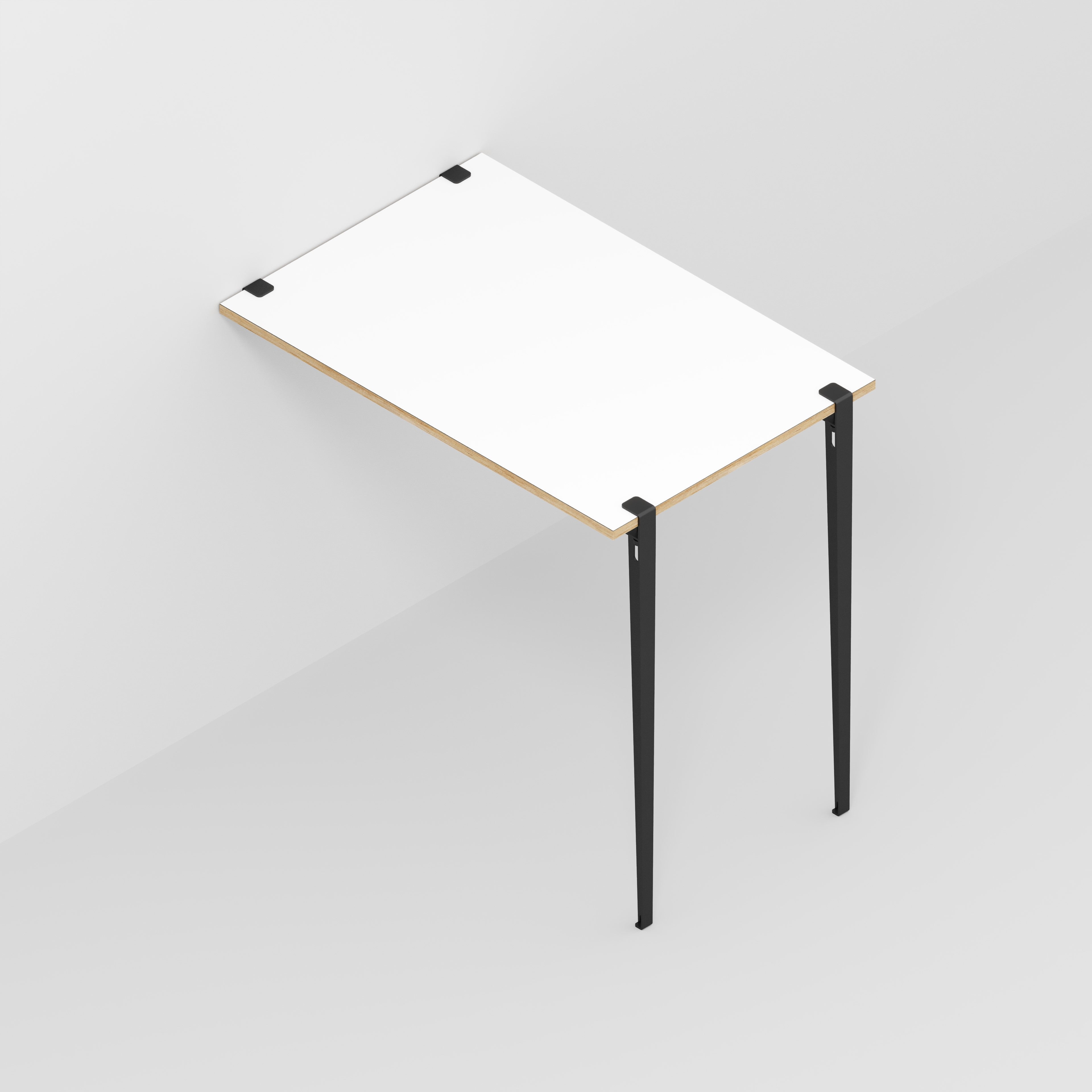 Plywood Wall Table with Black Tiptoe Legs and Brackets - Formica White - 1200(w) x 800(d) x 1100(h)