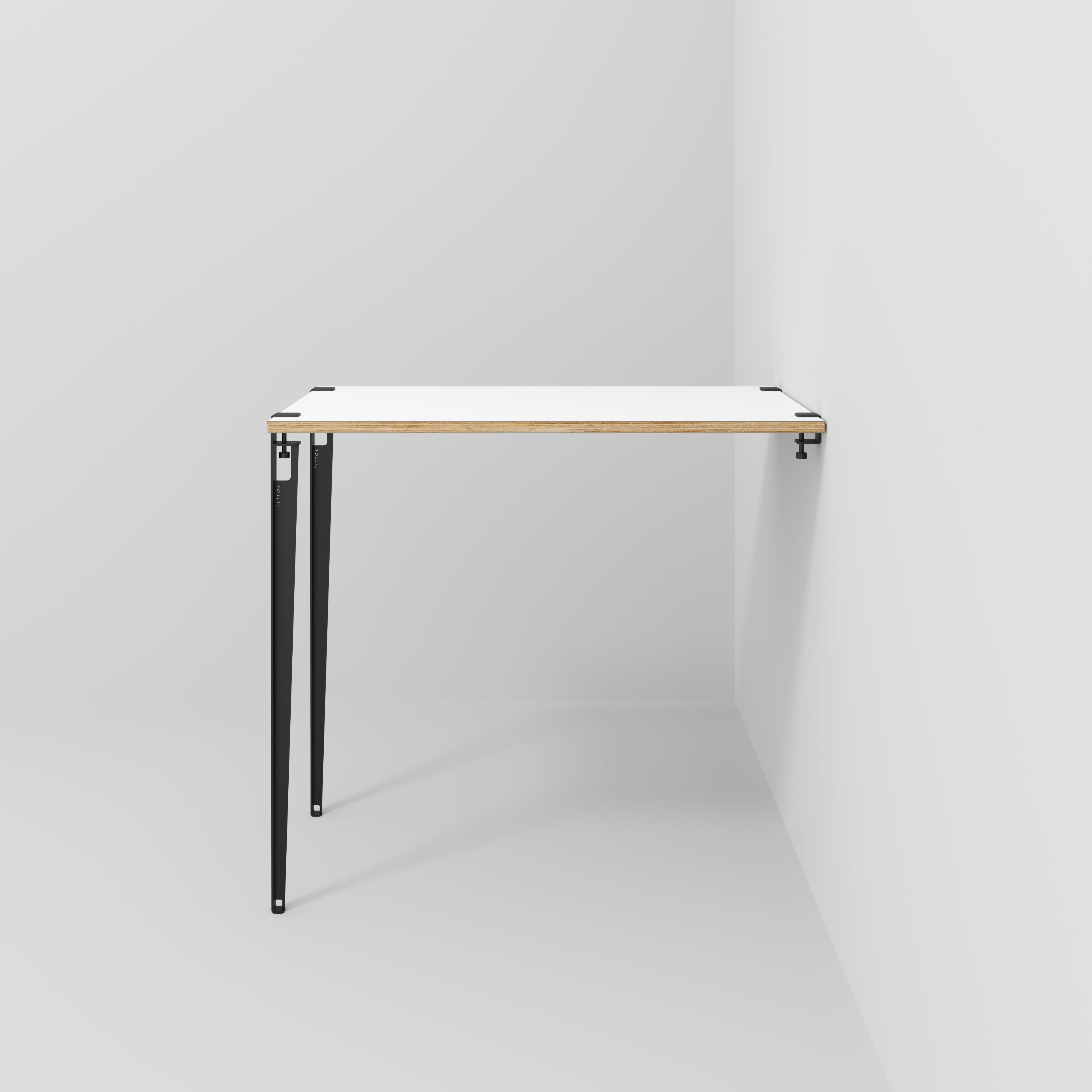 Plywood Wall Table with Black Tiptoe Legs and Brackets - Formica White - 1200(w) x 800(d) x 1100(h)