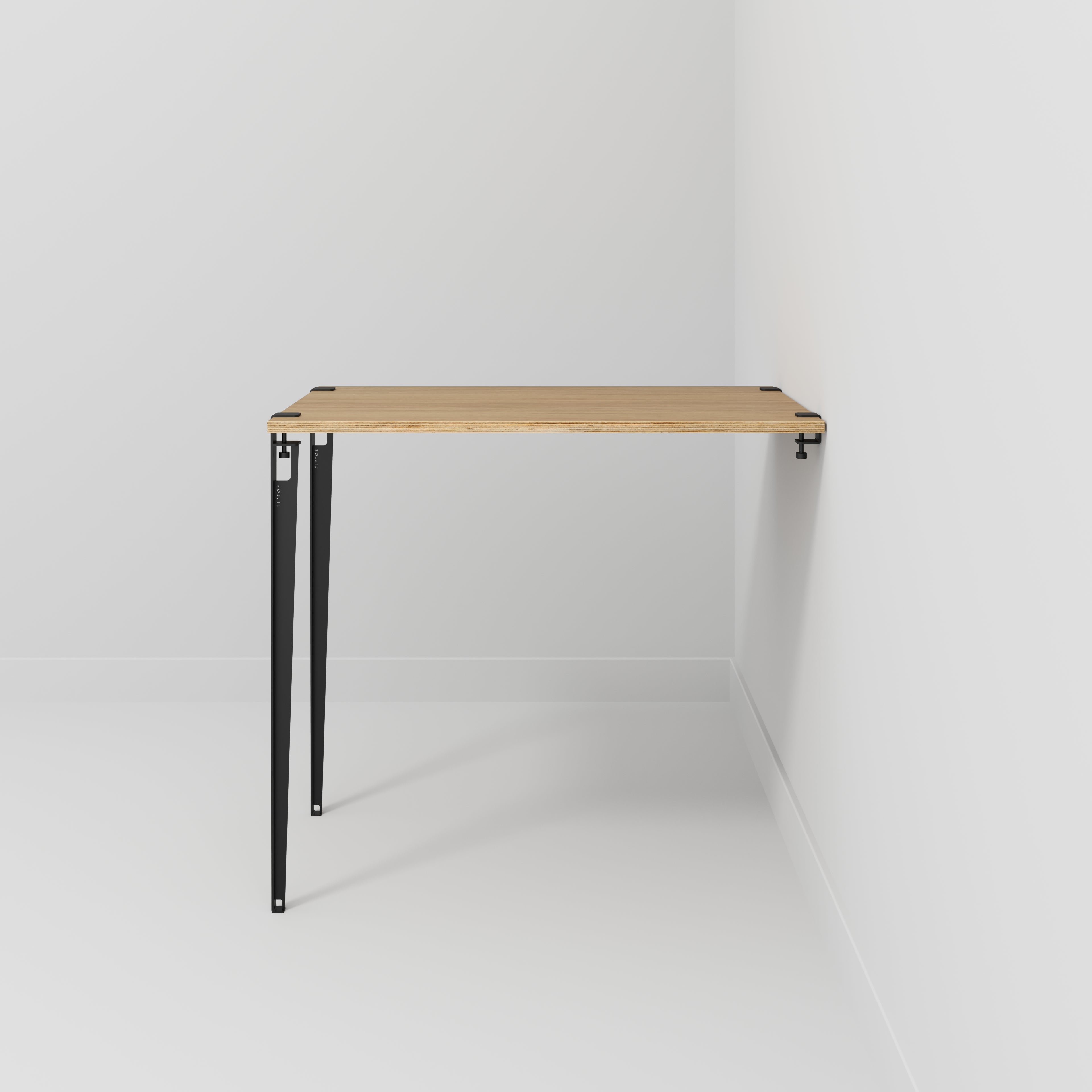 Plywood Wall Table with Black Tiptoe Legs and Brackets - Plywood Oak - 1200(w) x 800(d) x 1100(h)