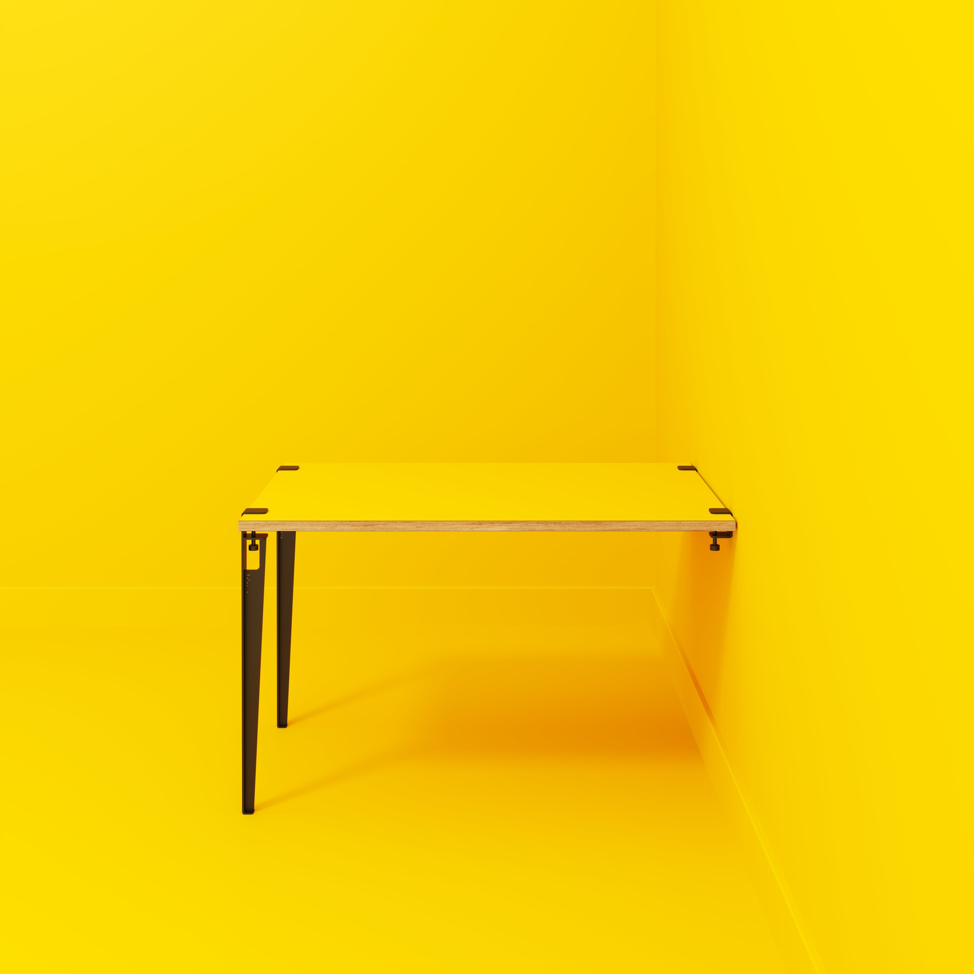 Plywood Wall Table with Black Tiptoe Legs and Brackets - Formica Chrome Yellow - 1200(w) x 800(d) x 750(h)