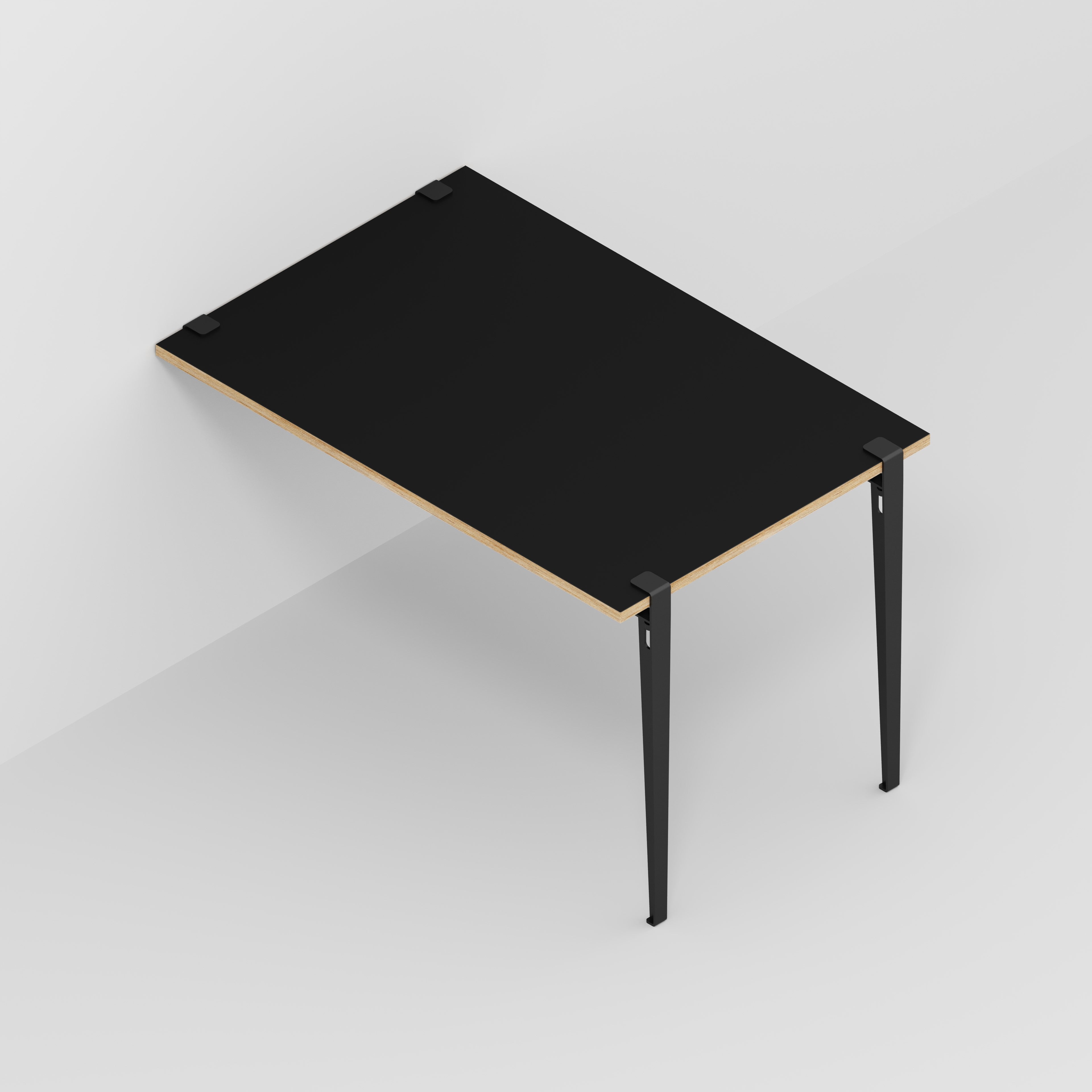 Plywood Wall Table with Black Tiptoe Legs and Brackets - Formica Diamond Black - 1200(w) x 800(d) x 750(h)