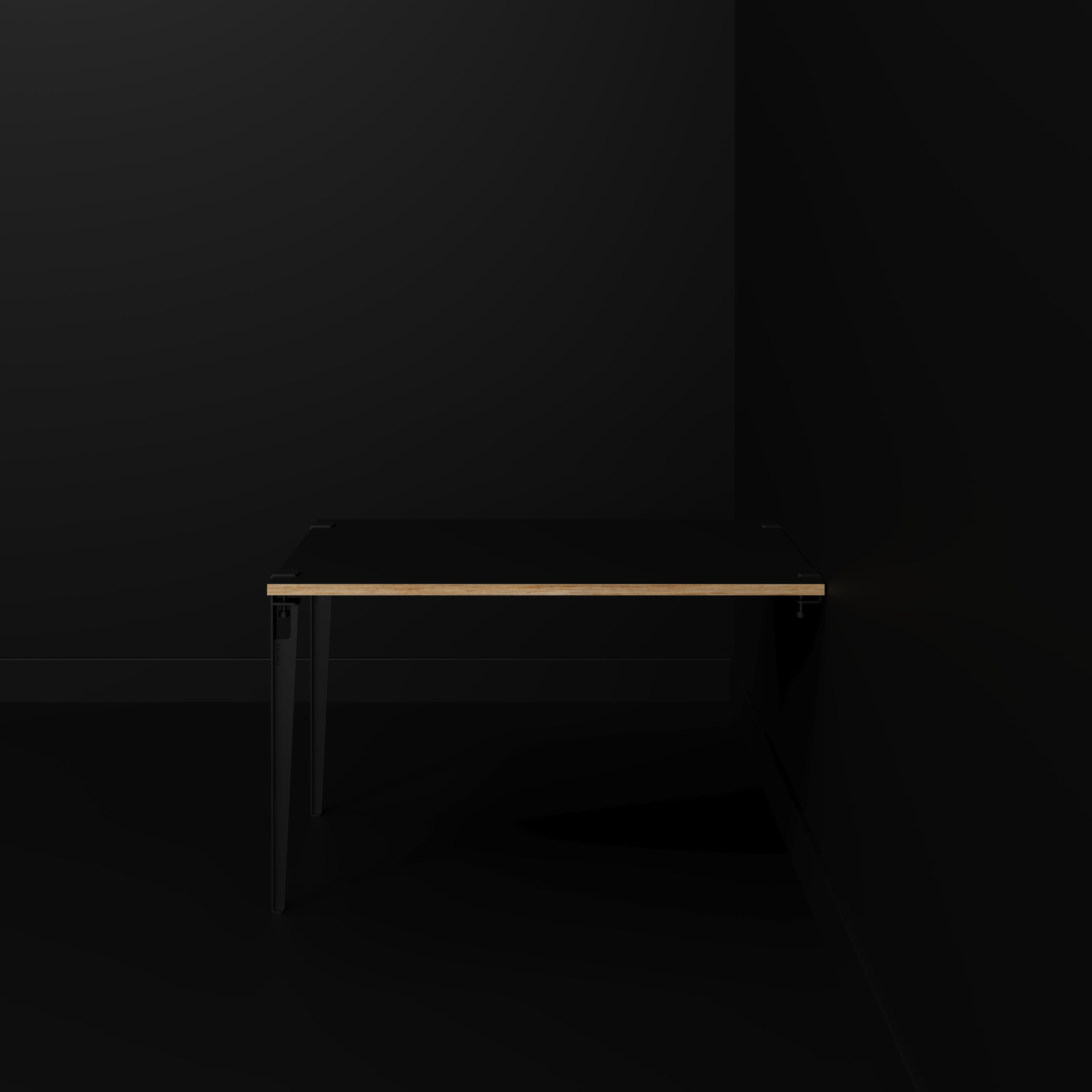 Plywood Wall Table with Black Tiptoe Legs and Brackets - Formica Diamond Black - 1200(w) x 800(d) x 750(h)