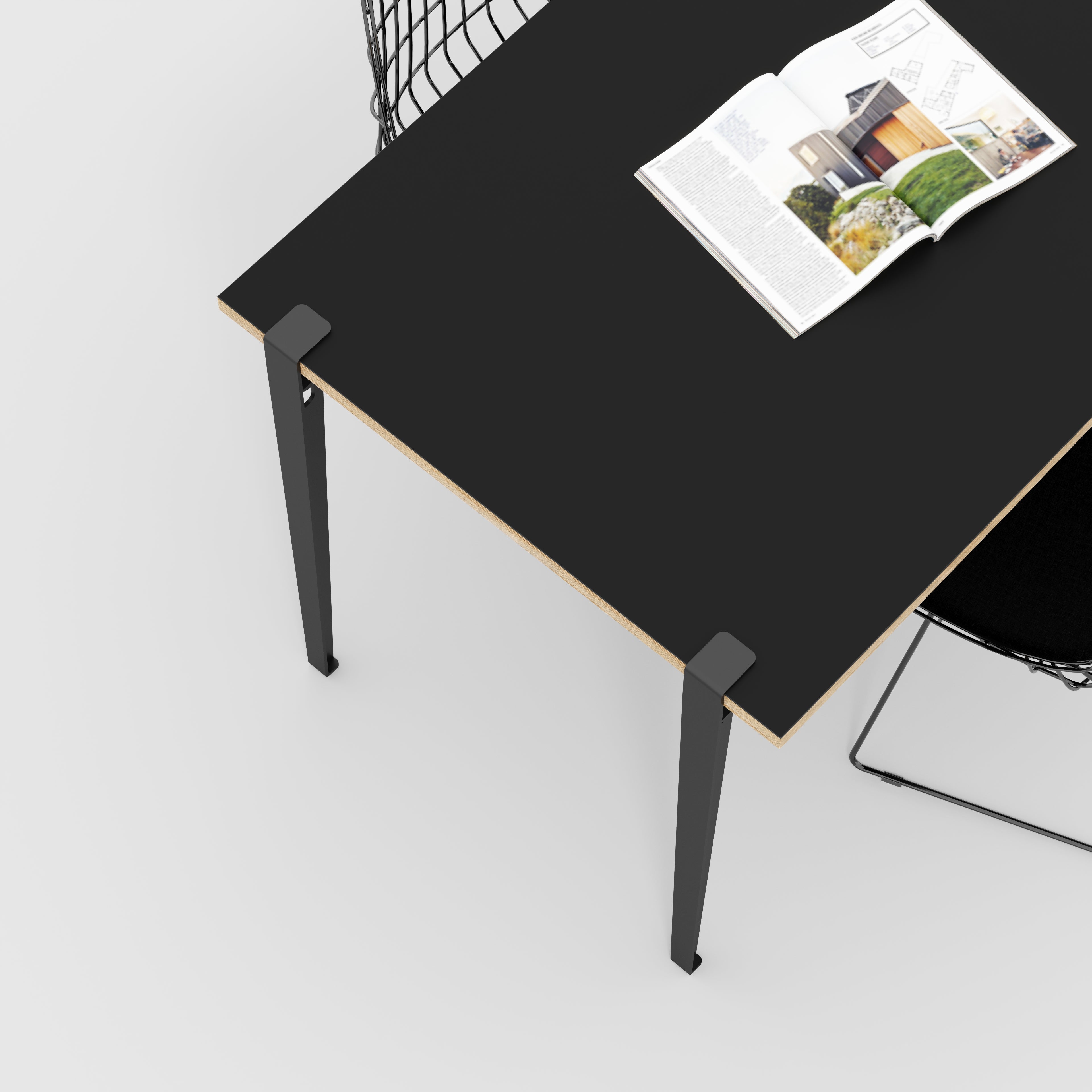 Plywood Wall Table with Black Tiptoe Legs and Brackets - Formica Diamond Black - 1200(w) x 800(d) x 750(h)