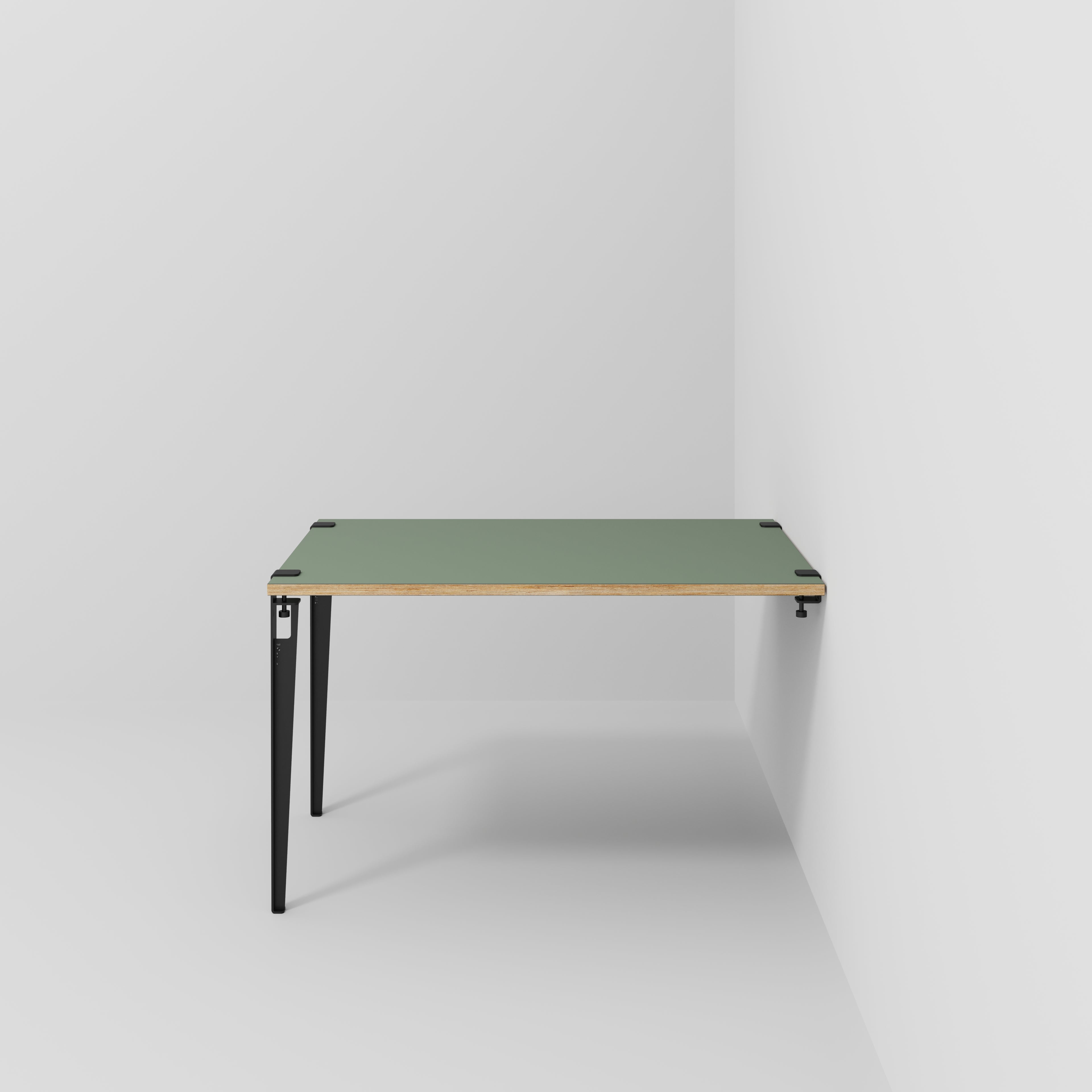 Plywood Wall Table with Black Tiptoe Legs and Brackets - Formica Green Slate - 1200(w) x 800(d) x 750(h)