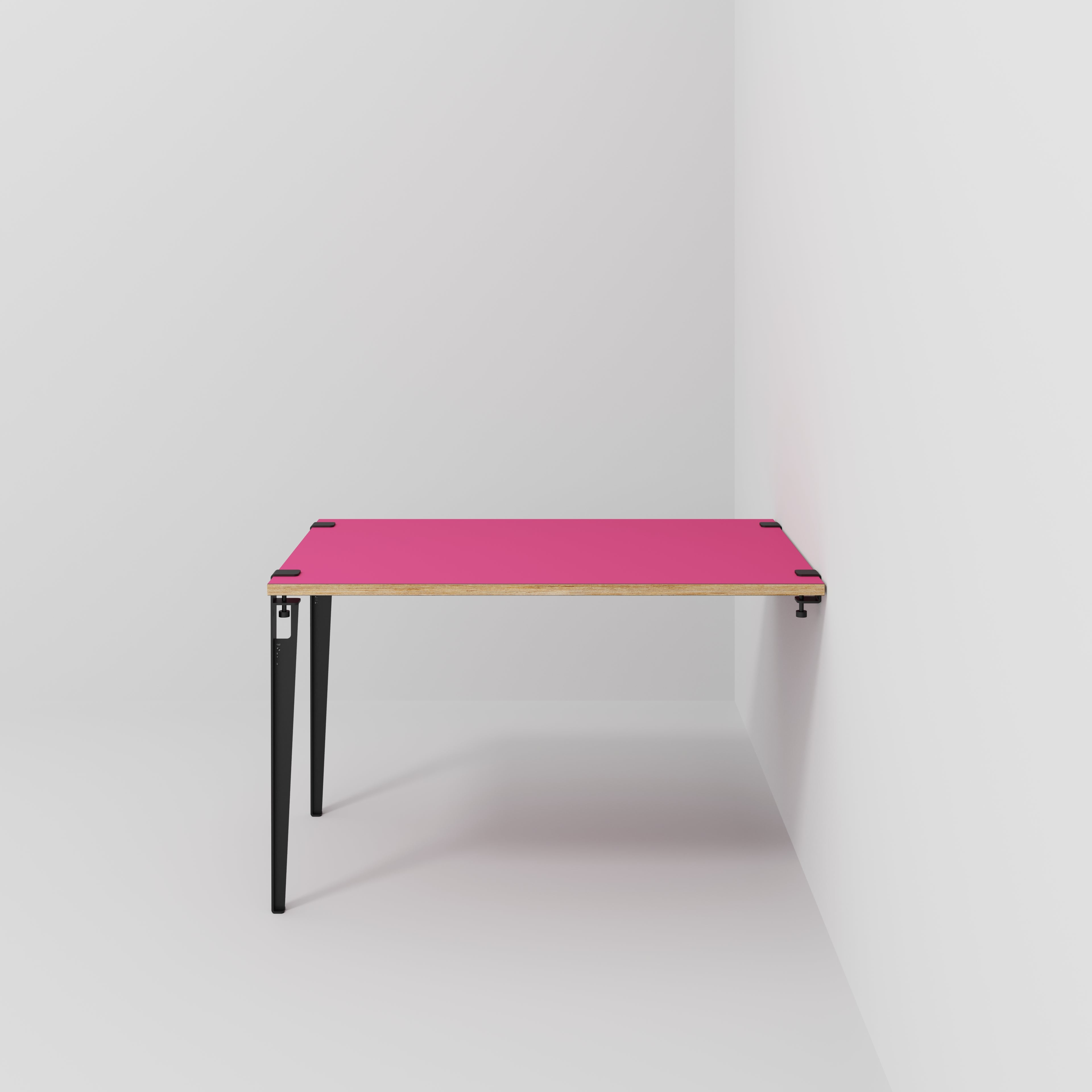 Plywood Wall Table with Black Tiptoe Legs and Brackets - Formica Juicy Pink - 1200(w) x 800(d) x 750(h)