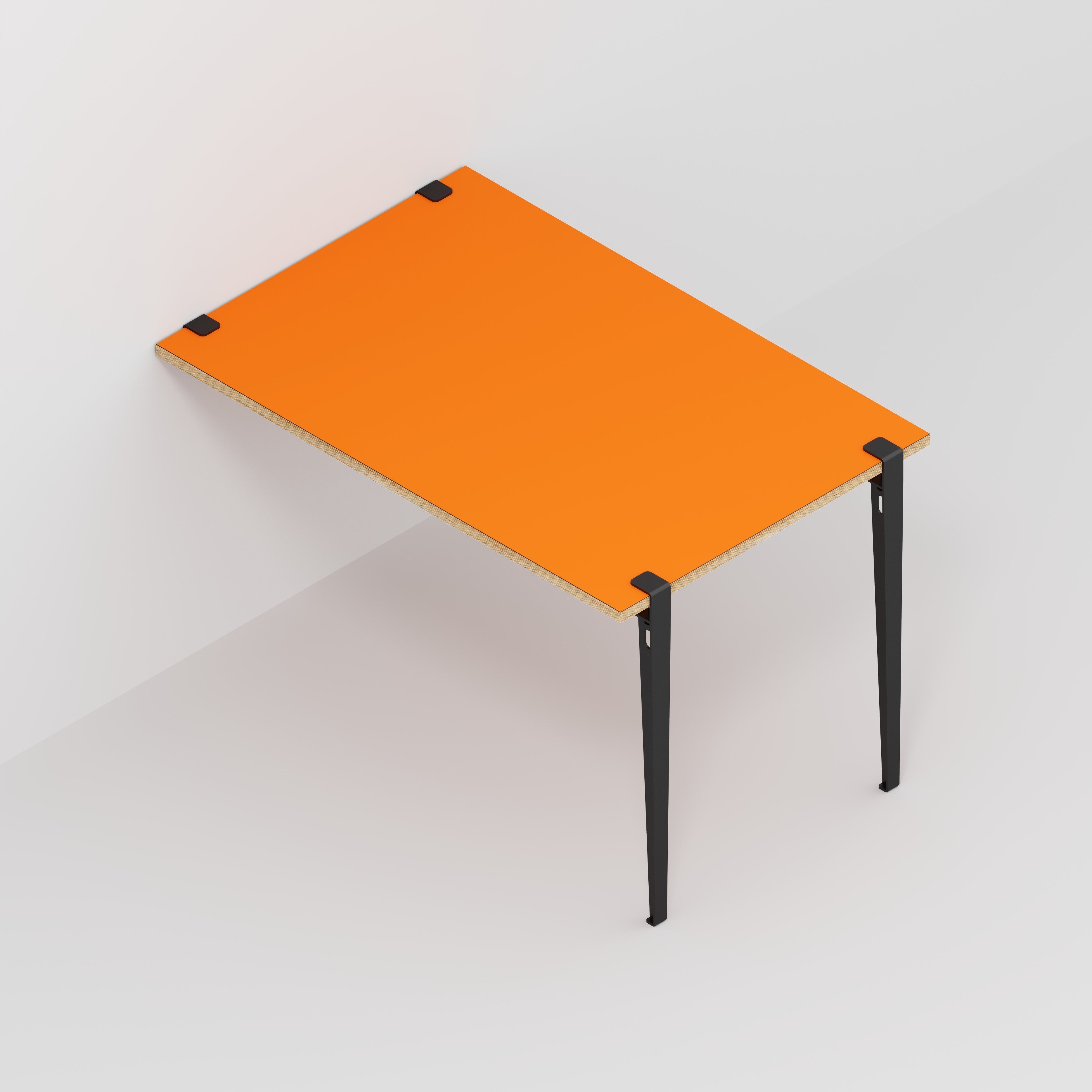 Plywood Wall Table with Black Tiptoe Legs and Brackets - Formica Levante Orange - 1200(w) x 800(d) x 750(h)